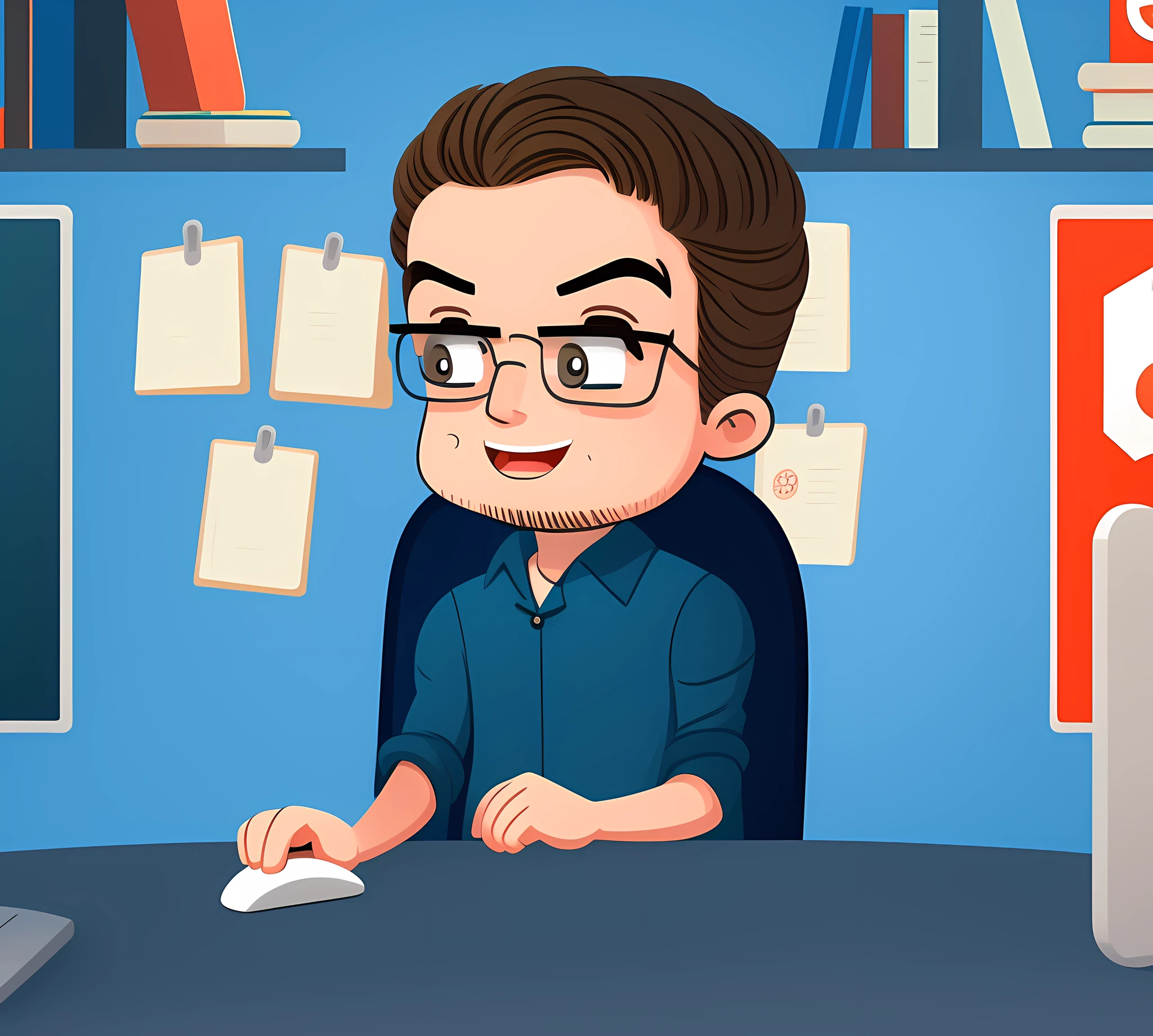 cartoon of a man sitting at a desk with a computer mouse, in cartoon style, cartoon artstyle, cartoon style illustration, 2d illustration, 2 d illustration, proffesional illustration, charicature, cartoon art style, character portrait of me, avatar for website, professional illustration, caricature style, 2. 5 d illustration, cartoon digital painting, cartoon portrait