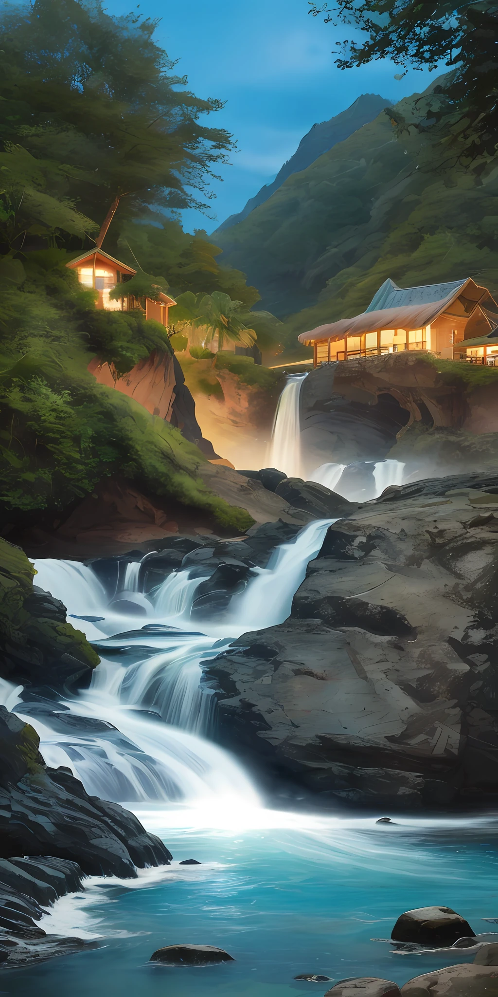 summer waterfall beach evening landscape