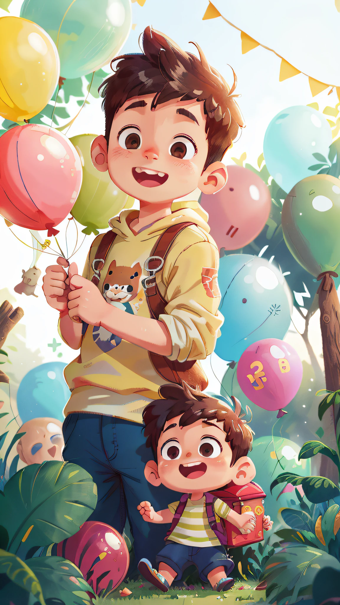 A boy, zoo, many balloons, happy, happy, perfect quality, clear focus (clutter - home: 0.8), (masterpiece: 1.2) (realistic: 1.2) (bokeh) (best quality) (detailed skin: 1.3) (intricate details) (8K) (detail eyes) (sharp focus), (happy)