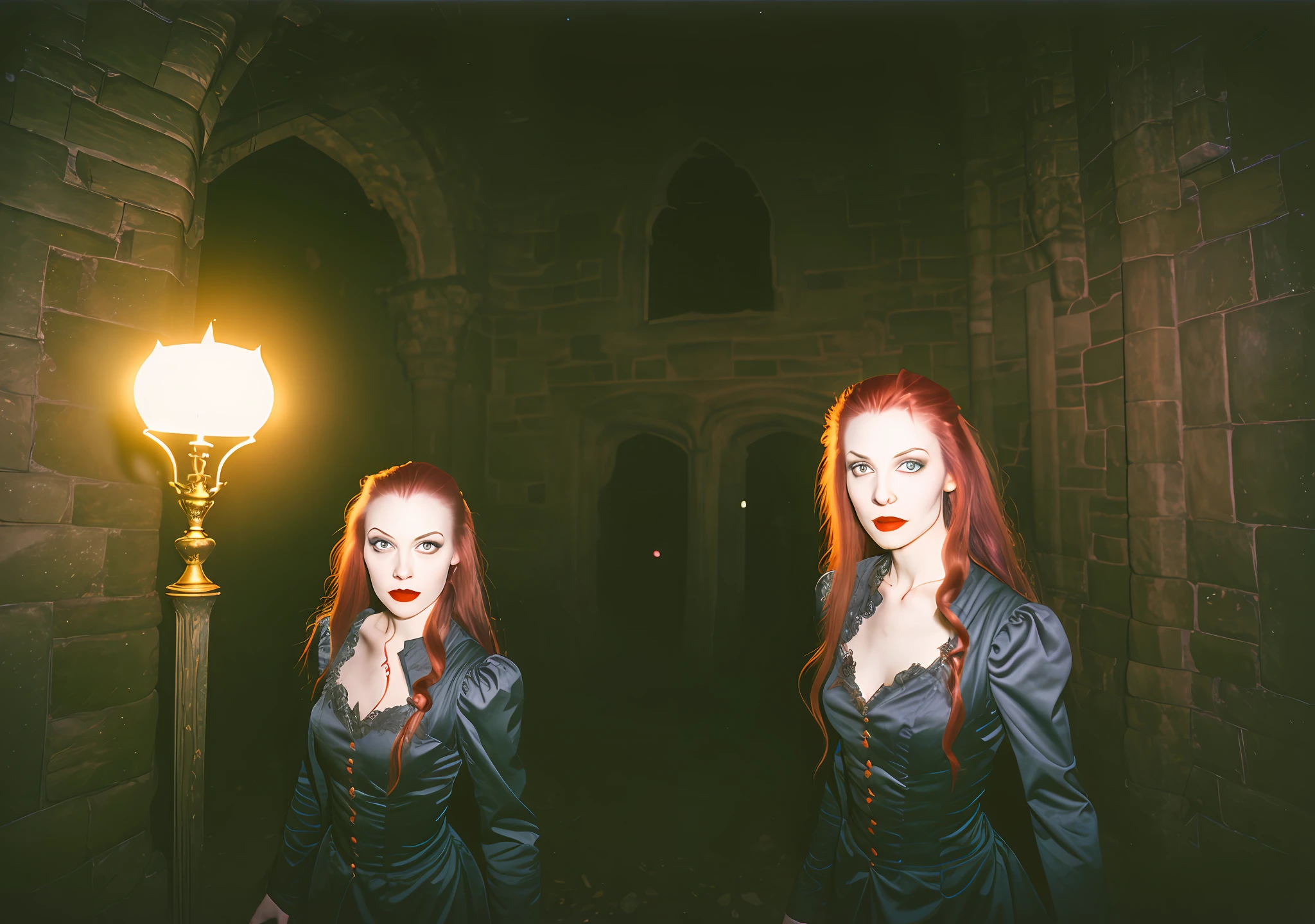 candid RAW portrait photo of a female vampire in a Castle at night, Fujifilm Fujichrome Provia 100F film , flashlight