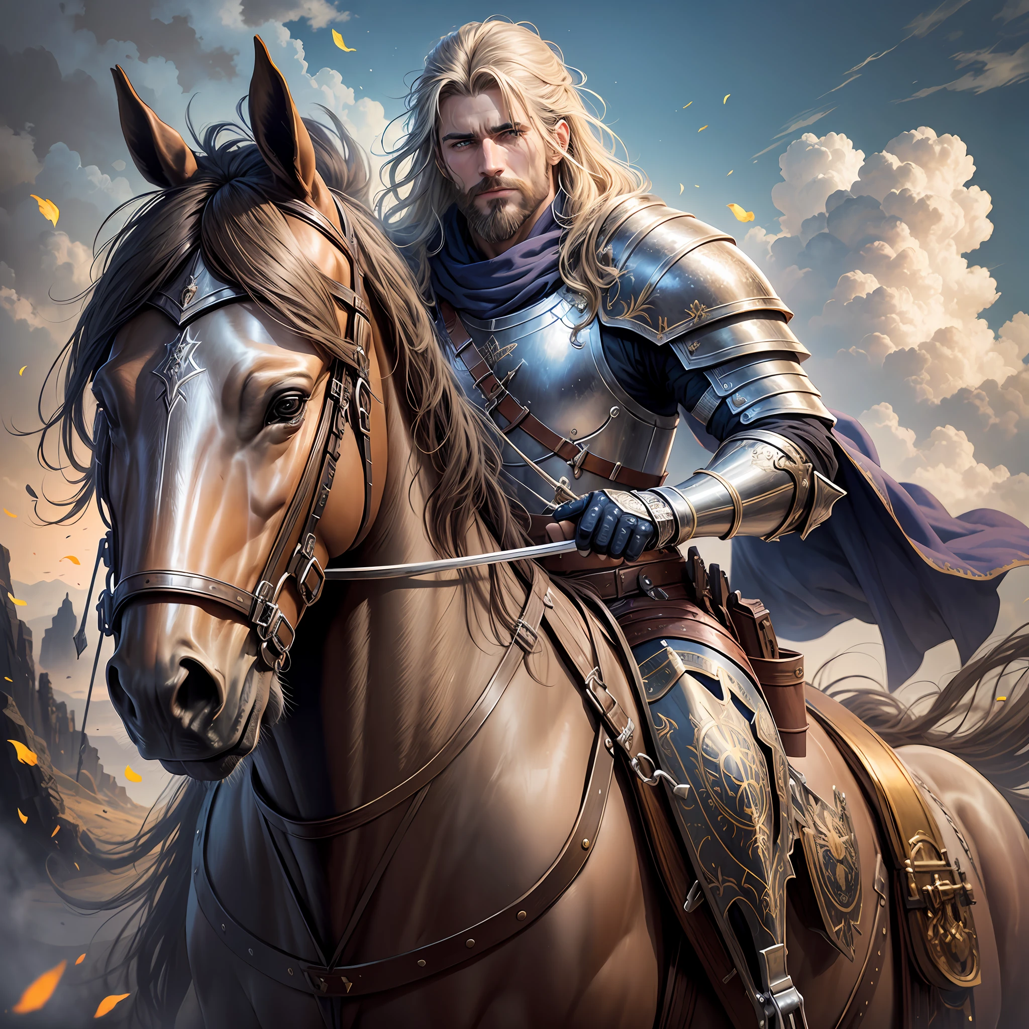 Handsome male face, resolute expression, beard