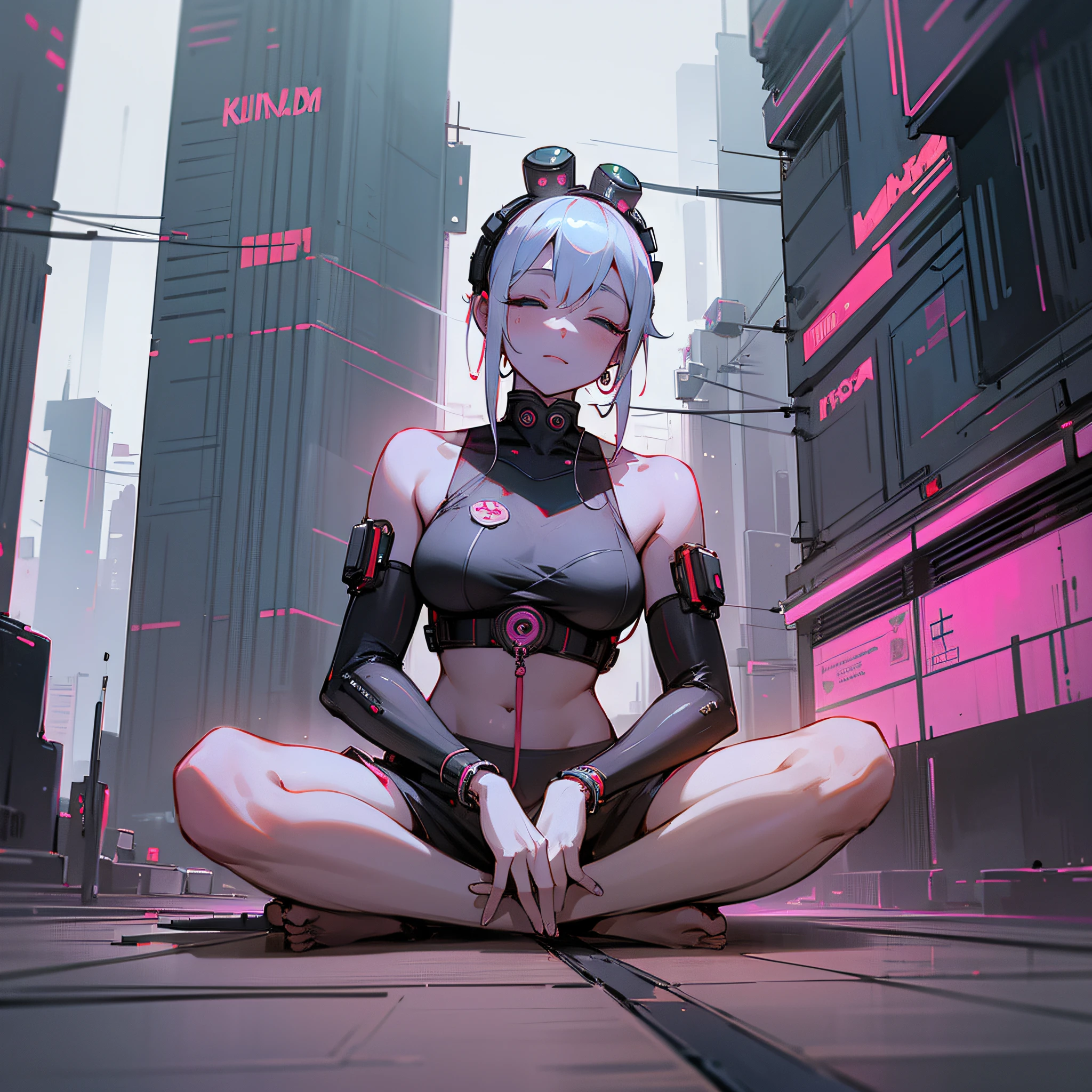 Buddha, Meditation in the middle of the metropolis, Cyberpunk city, Cyberpunk meditation --auto --s2