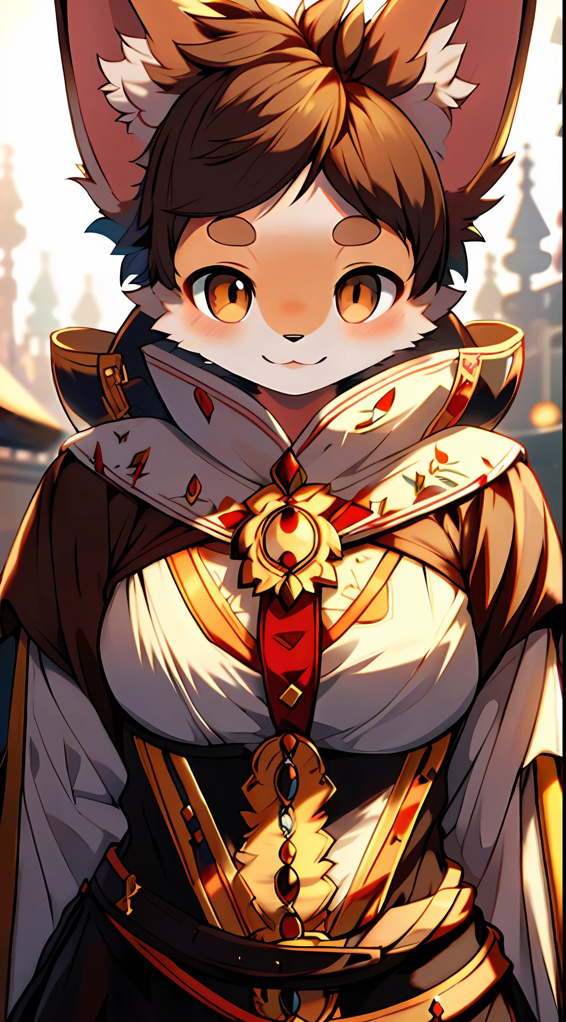 furry, nobody, (8k, RAW photo, best quality, masterpiece: 1.2), (realistic, photorealistic:1.2), (pureerosface_v1:0.2)), 1foxgirl, (upper body: 1.6), (medium breast: 1.4), (breast leakage) brown_eyes, brunette hair, closed_mouth, (smile: 1.2), lips, long_hair, looking...