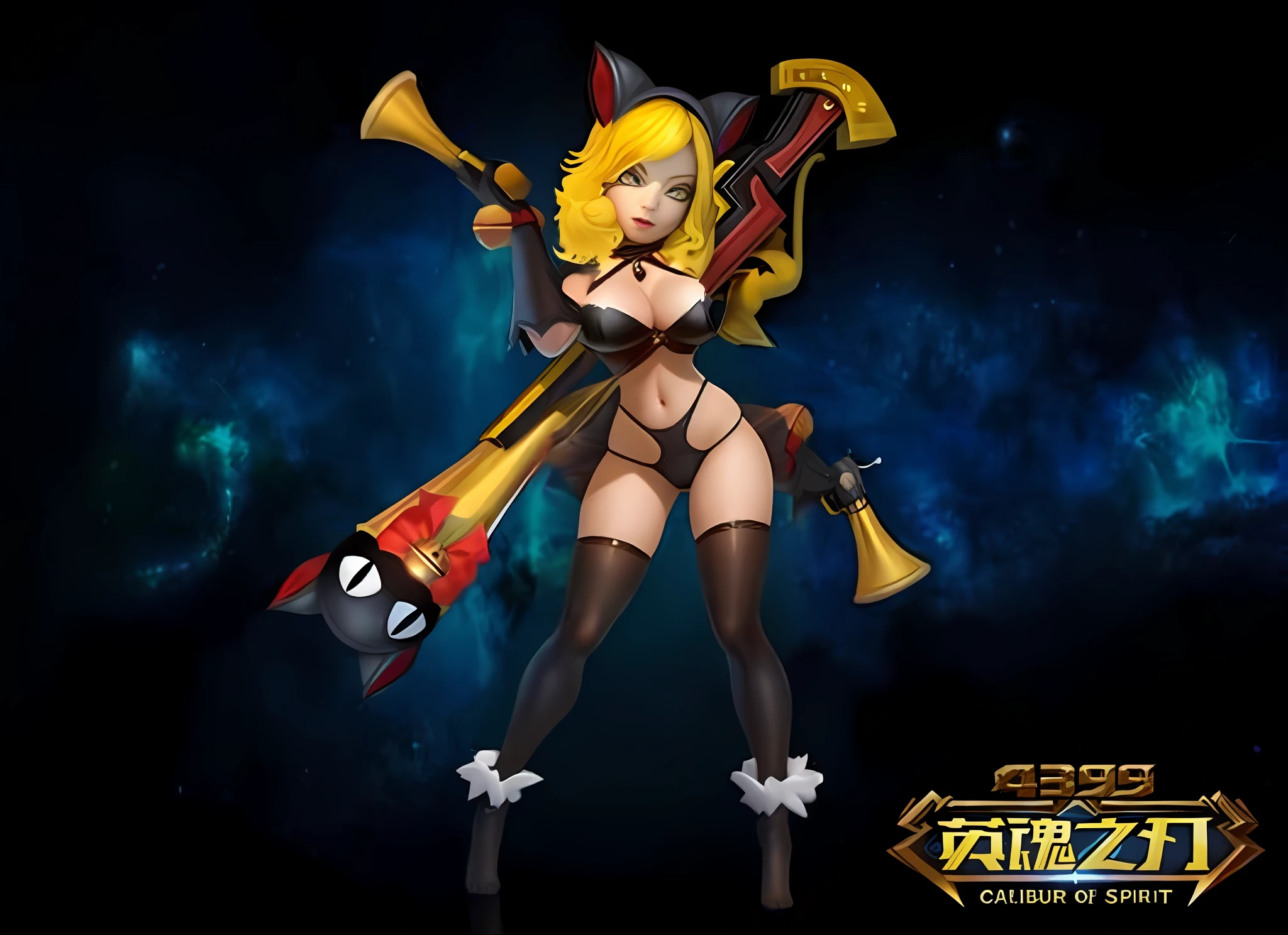 A cat girl wearing only transparent underwear, with large breasts, black silk, no shoes, and a leaky belly button