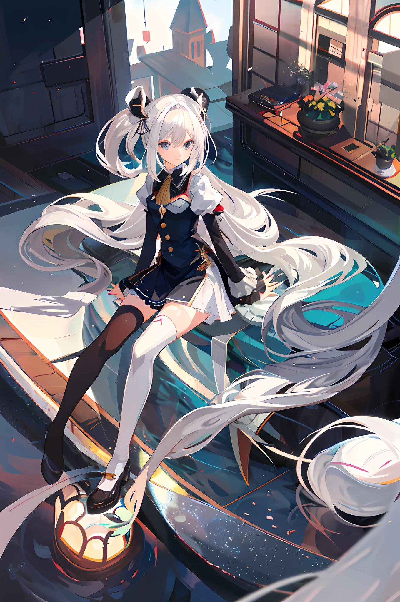 Two-dimensional, three-shaded two, white silk, , white hair