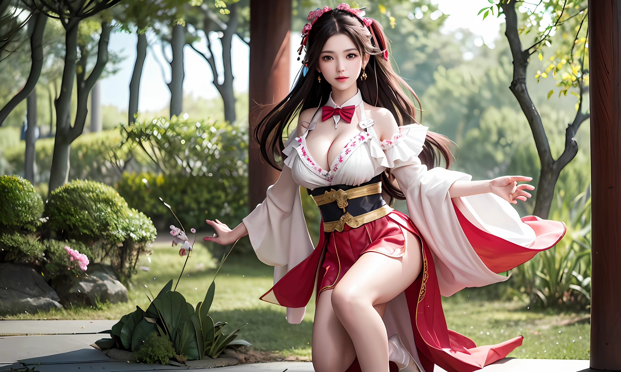 (Best Quality: 1.5), (Masterpiece: 1.5), (High Resolution: 1.5), (RAW Photo: 1.5), Realistic, Photorealistic, High Definition, Film Grain, Detailed Skin, Natural Light, Symmetry, 8k, Very Delicate and Beautiful, Illustration, 1girl, Random Hairstyle, (medium_breasts:1.5),Slim Legs,Delicate and Cute,Perfect Face, Beautiful detailed eyes,fair skin,real human skin,pores,(Japan students:1.2), ((full body picture)),wearing a soubrette costume,soubrette, a woman posing for a picture , wearing soubrette costume, ruffles, ribbon, fishnet, open top, no skirt,beautiful design, shiny, frontal, award-winning photo, highly detailed, amazing, fine detail, absurdity, soblet, woman posing for photo, woman wearing soubletto costume, ruffles, bow tie