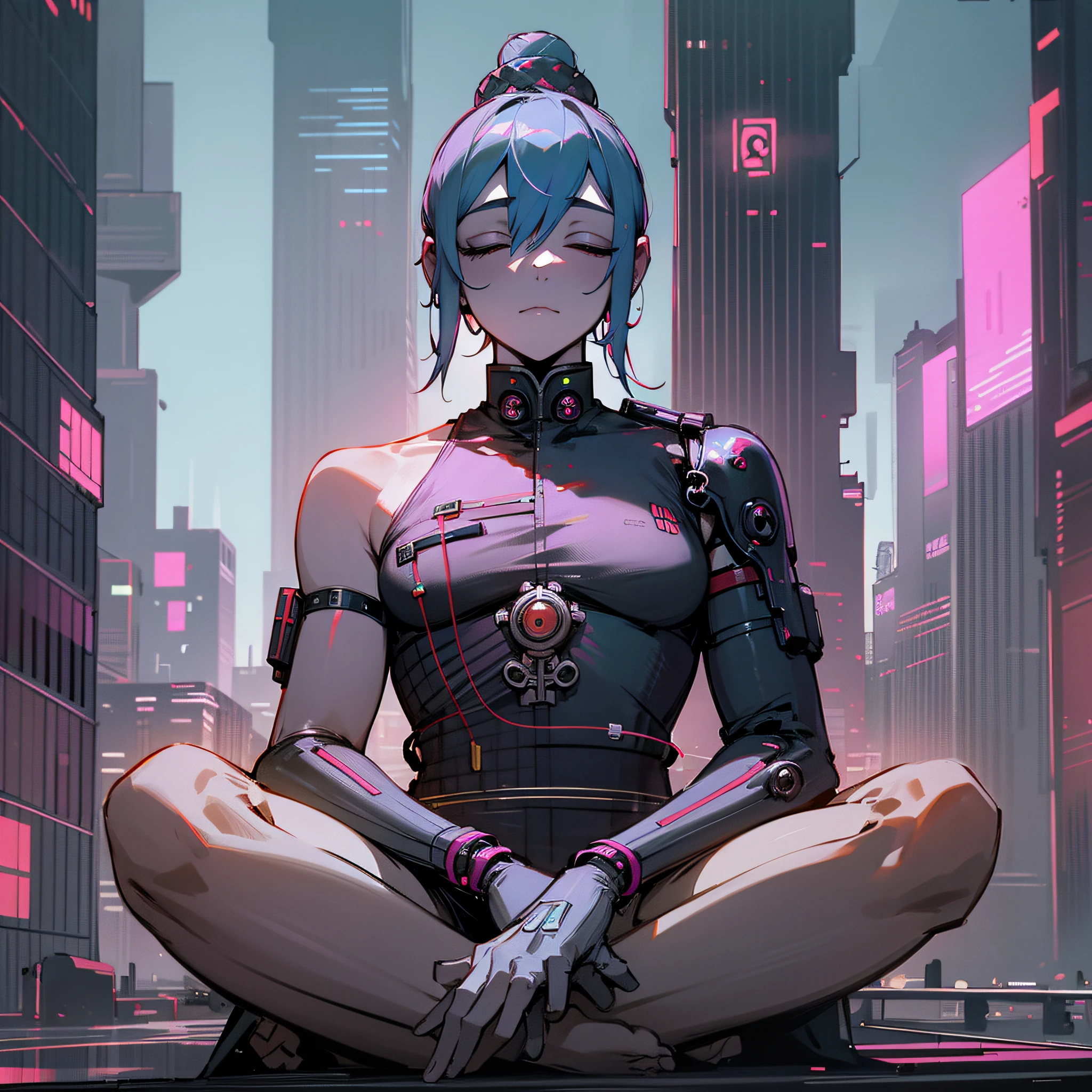 Buddha, Meditation in the middle of the metropolis, Cyberpunk city, Cyberpunk meditation --auto --s2