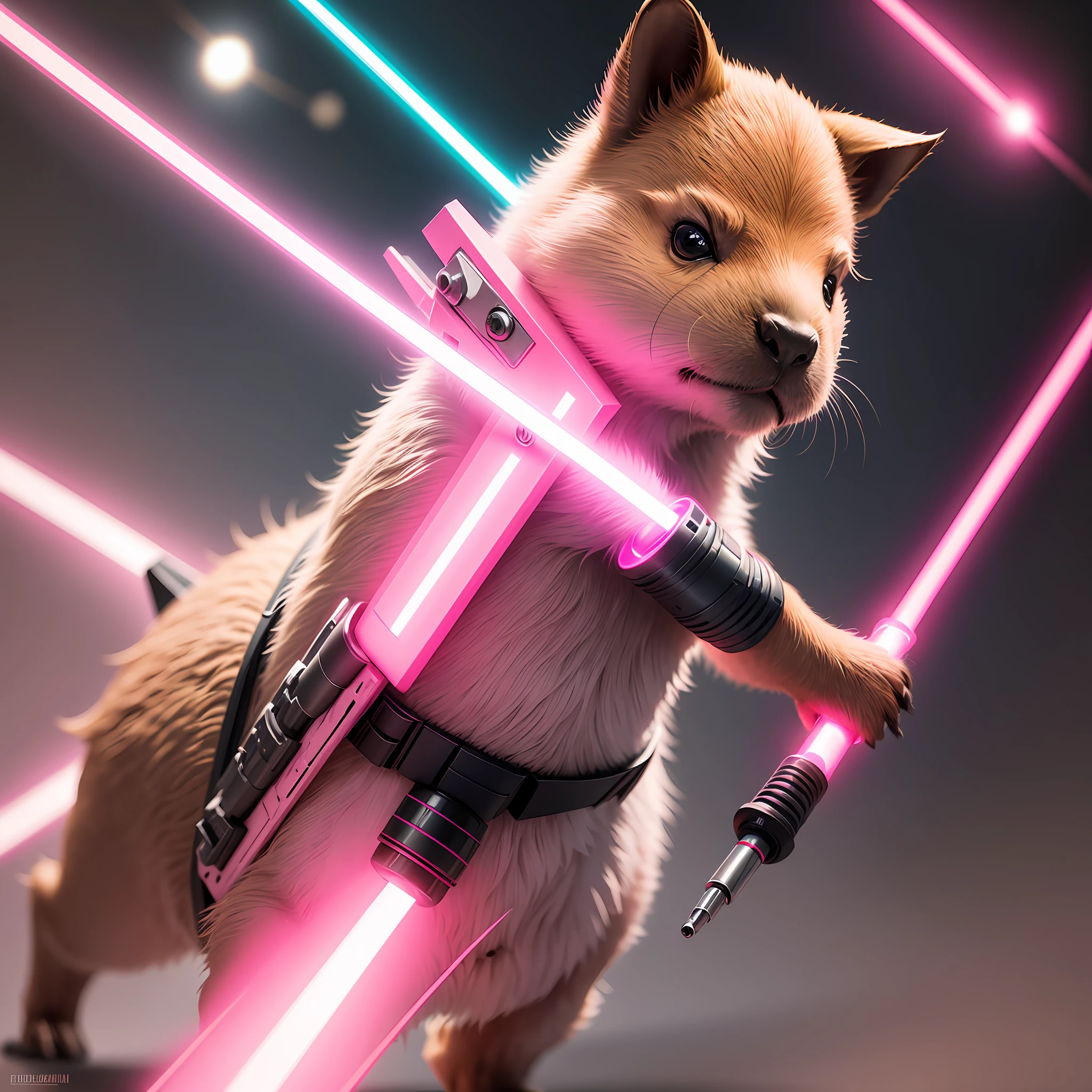 Create a pink star wars-style capybara with pink lightsaber