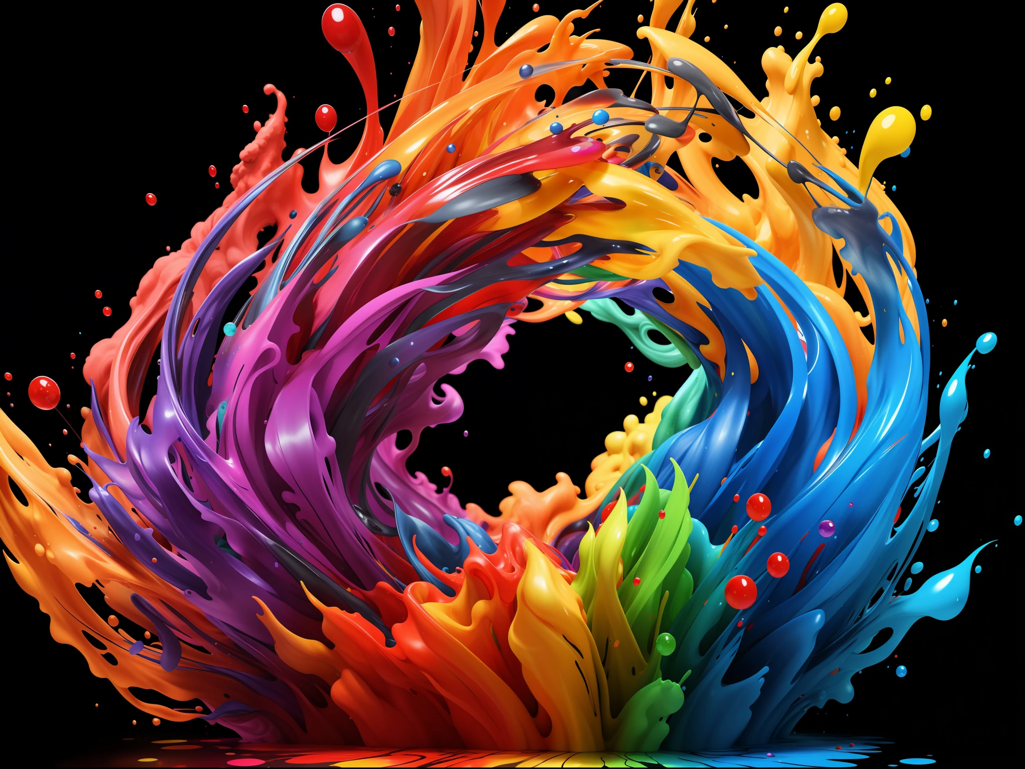 A dramatic 3D rendering of an ink vortex, colorful, ink droplets, color splashes, professional photography, studio quality, background