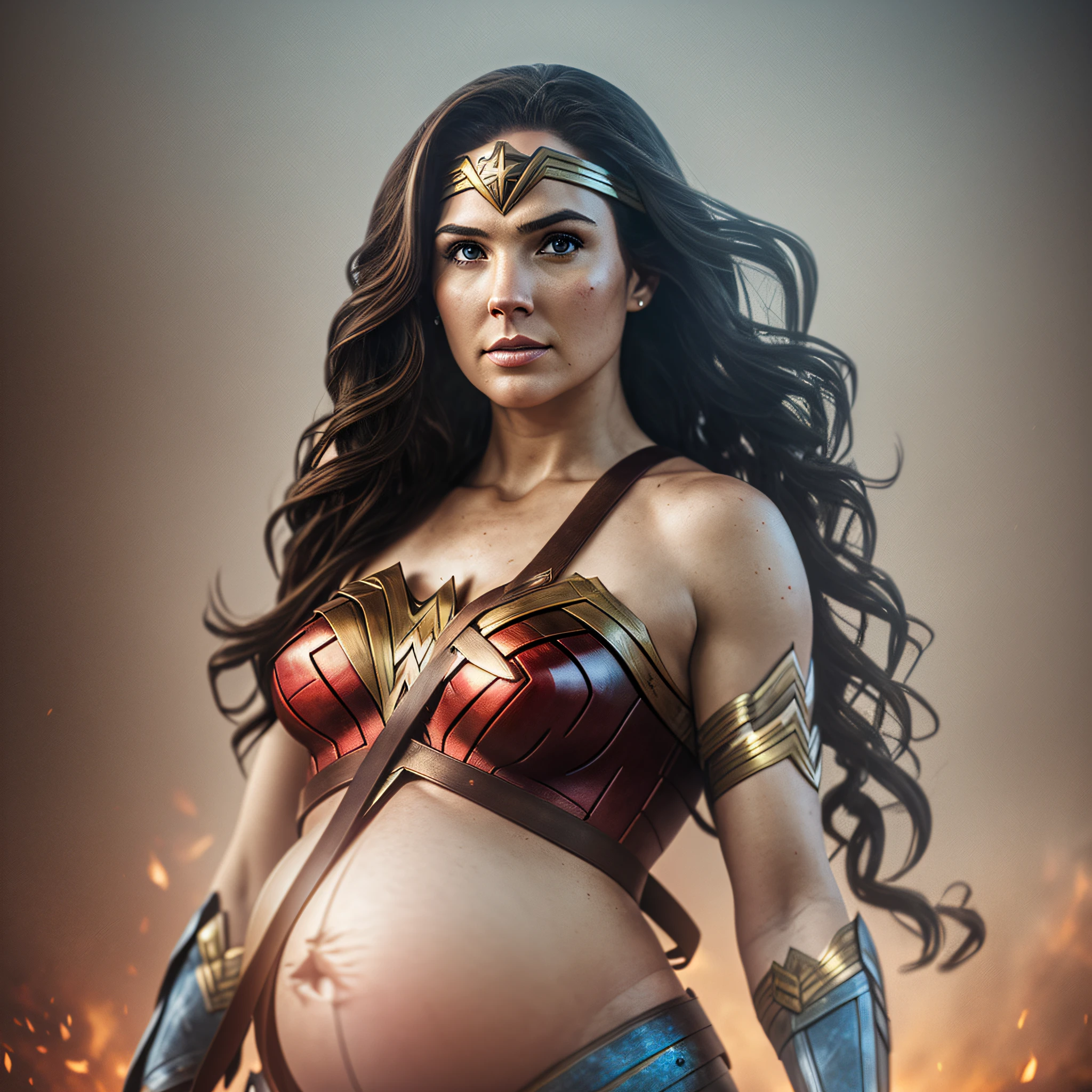 Wonder Woman, Wounded, Pregnant, Sharp Focus, Volumetric Fog, 8k UHD, DSLR, High Quality, Film Grave, Realism, Lomography , Skin Realistic --auto --s2