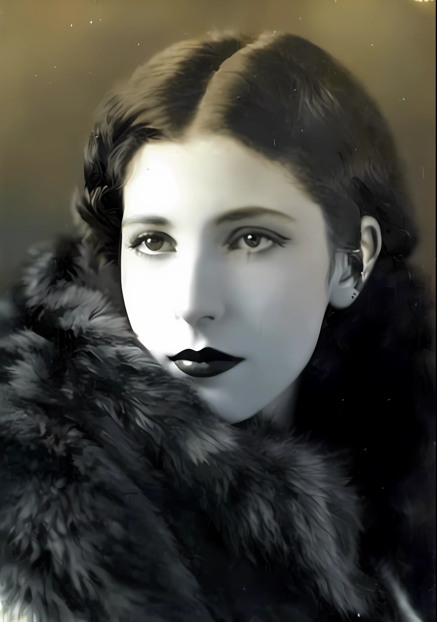 Photo of a woman in a fur coat and a black lip, Meret Elisabeth Oppenheim, style of Lady Frieda Harris, early 20s, in her early 20s, photo from 1920, Lola Dupre, 1 9 2 0 S photography, 1920s photography, Art Nuevo, 4k, high definition