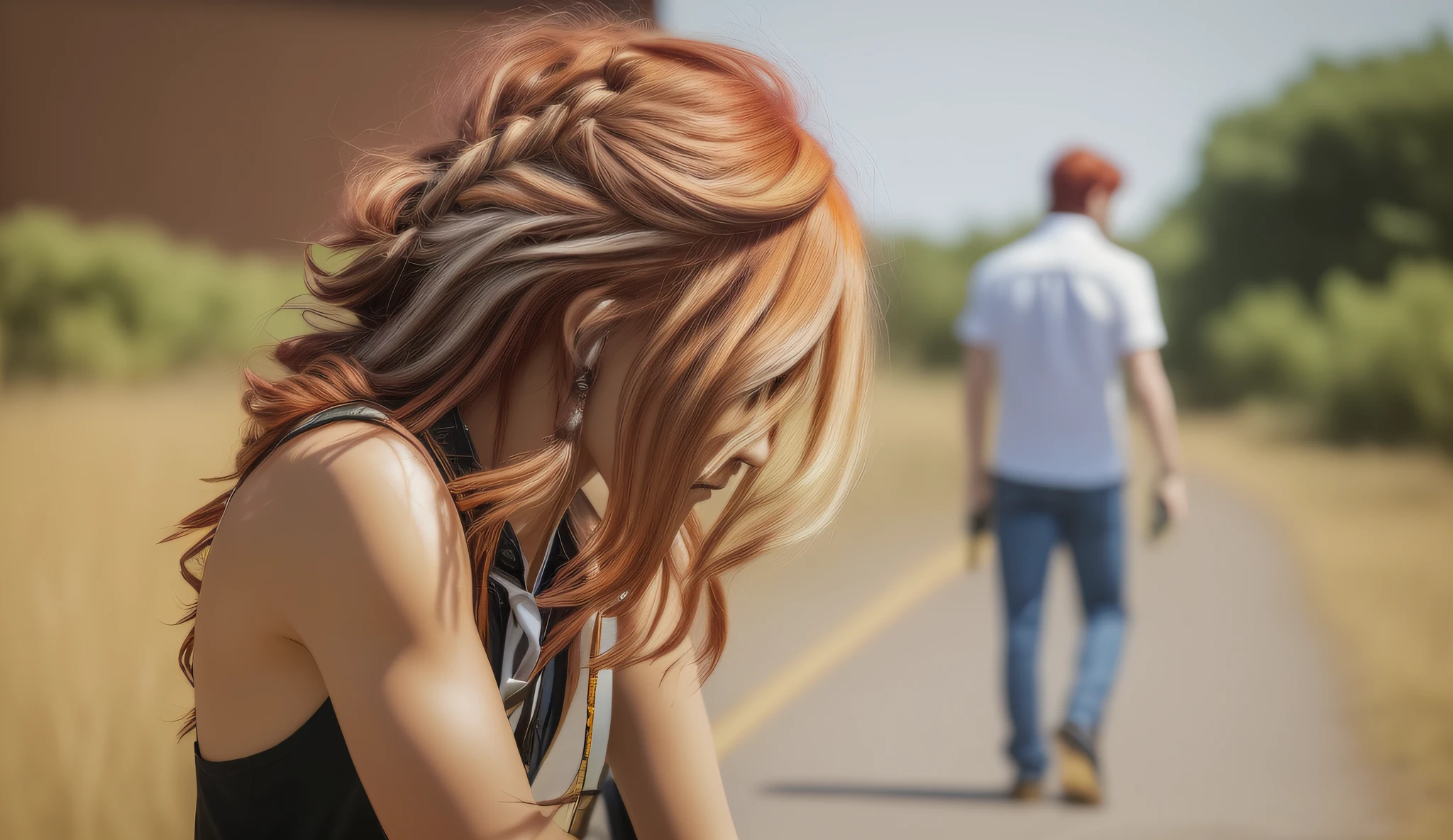 transform this image with the following pronpt features:masterpiece, (photorealistic: 1.4), best quality, beautiful lighting, , makima \(chainsaw man\), (red hair) + (long braided hair) + (bangs), yellow eyes, golden eyes, (ringed eyes), (white shirt), (tie), RAW photo, 8k uhd, film grain