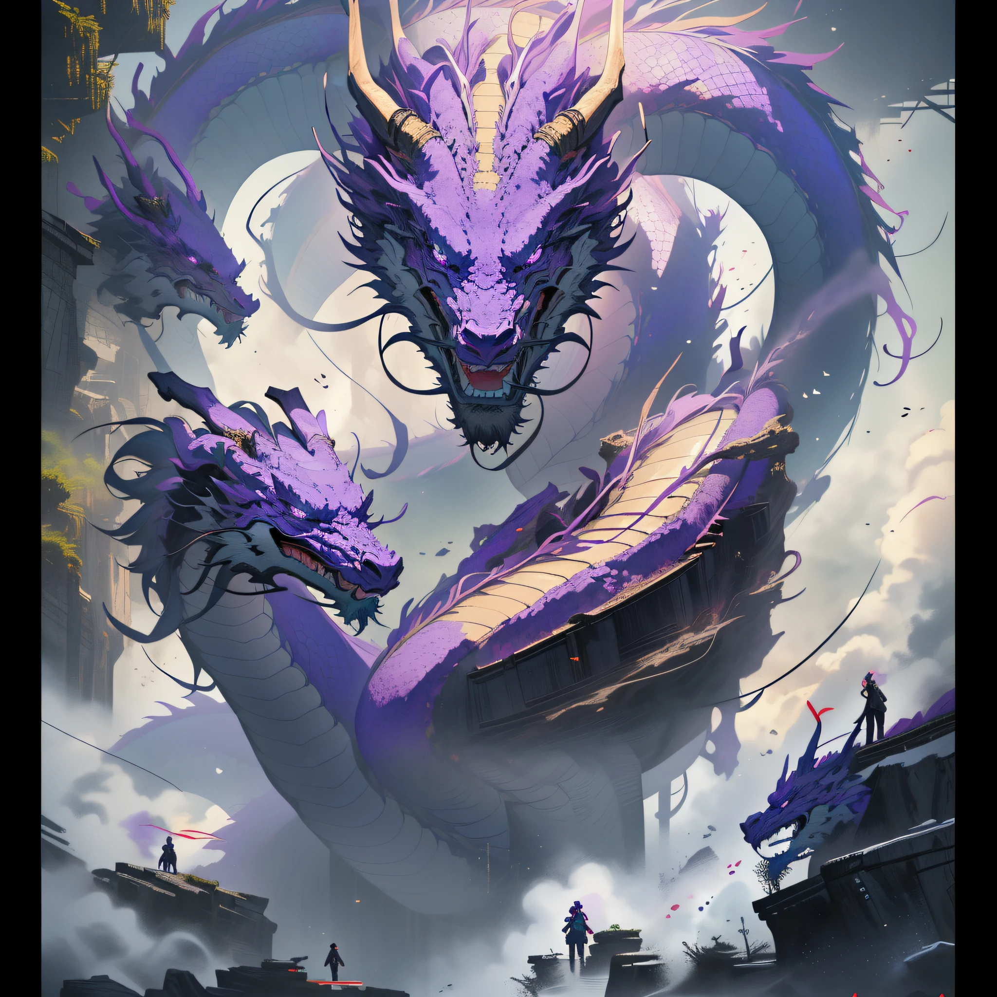 A purple Chinese dragon in the void (best quality: 1.1) (masterpiece: 1.3) with unparalleled masterpiece, surreal 8K, perfect artwork, super detail, best quality, masterpiece 4K wallpaper aesthetics, masterpiece, award-winning artwork, official art, cinematic lighting