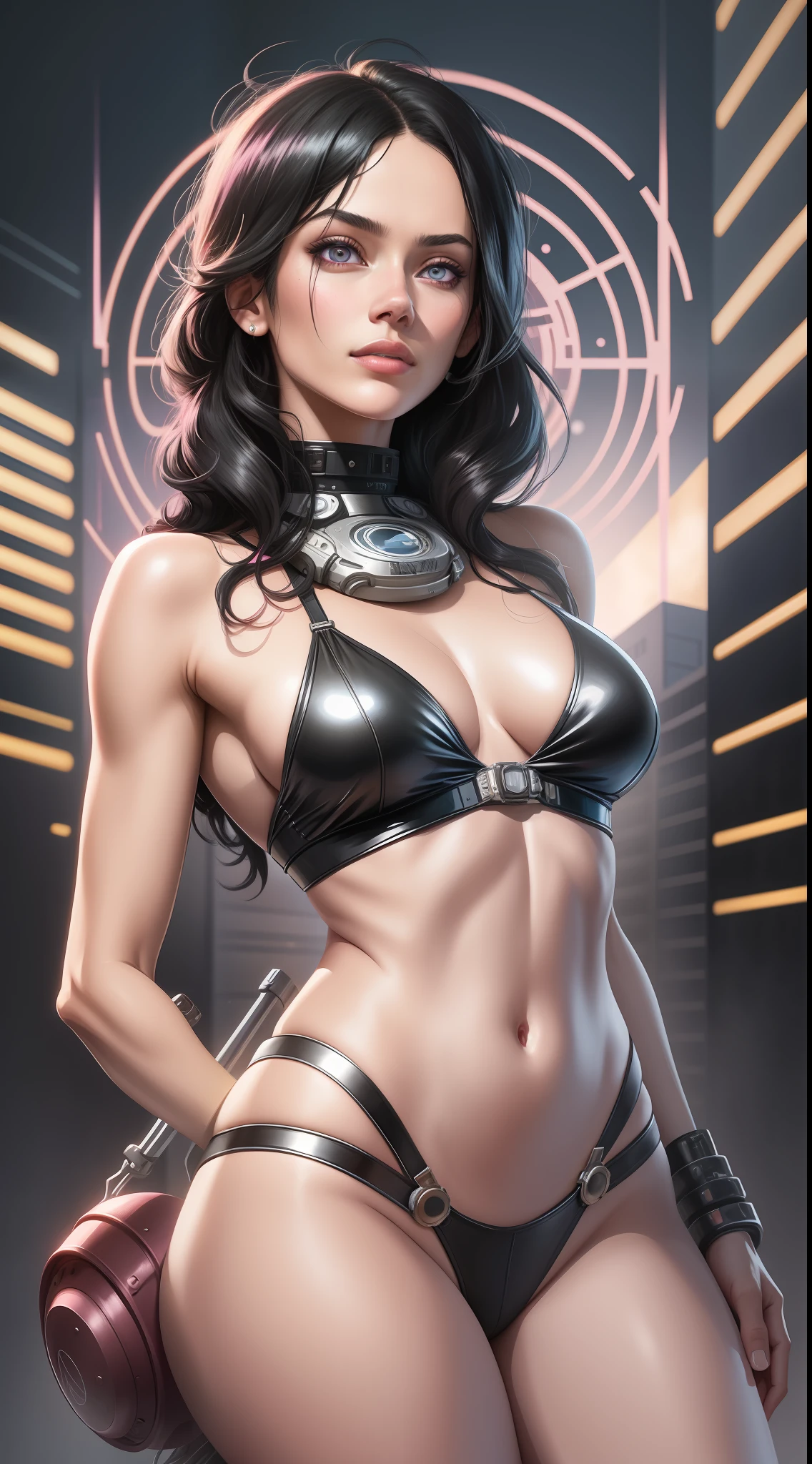 woman, solo, chef, black hair, light pink eyes, detailed face, ([Elizabeth Banks|Adriana Lima|Salma Hayek]:0.85), (thepit style, uodenim style, stanleylau style, :0.9), masterpiece, professional, high quality, beautiful, amazing, sci-fi, ConceptArtWorld, chanchanko, Steve Dillon, Jean Giraud, photoshoot, 4k, realistic, detailed background, aspiring, real life,