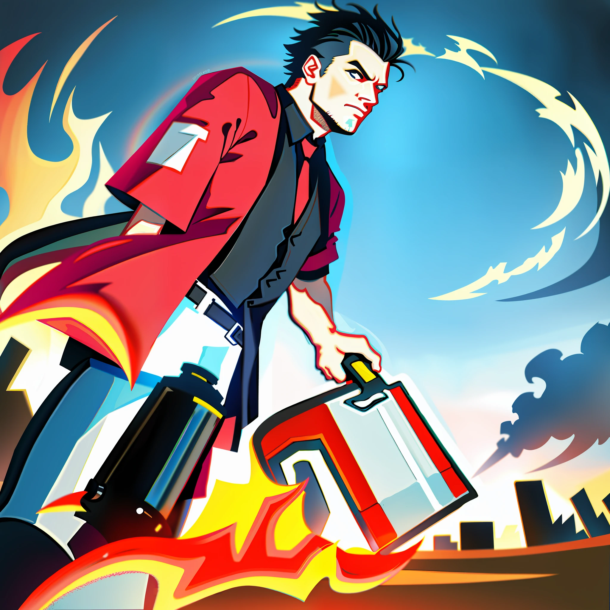 Capo, holding a fire extinguisher