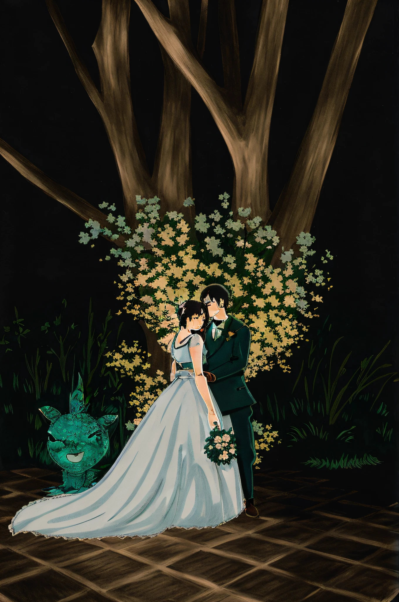 old ghibli style, Studio Ghibli estilo, retro, Ghibli drawing style, wedding, "Spirited Away" style