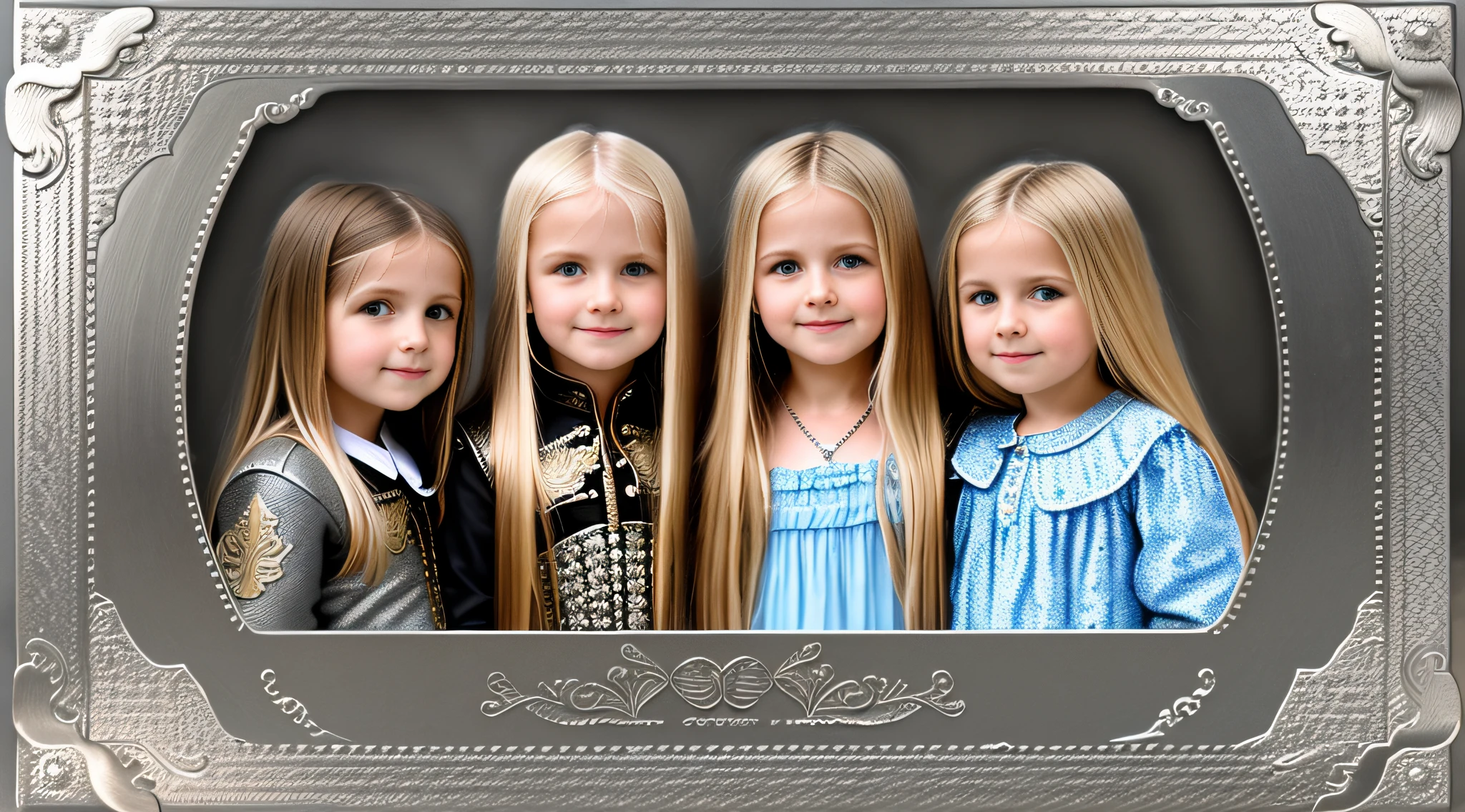 3 girls Russian children with 10 years old, WITH LONG STRAIGHT HAIR blondes, PORTRAIT STYLE, a closeup of a metal plate with a diamond pattern, metal floor, metal texture, metal plate photography, diamond texture, metallic texture, detailed metal textures, metal surfaces, textured, metallic patterns, patterns and textures,  high resolution texture, metal panels, grungy steel, metal surface, detailed texture, contract textures, flattened, stamped, steel and metal, hd texture