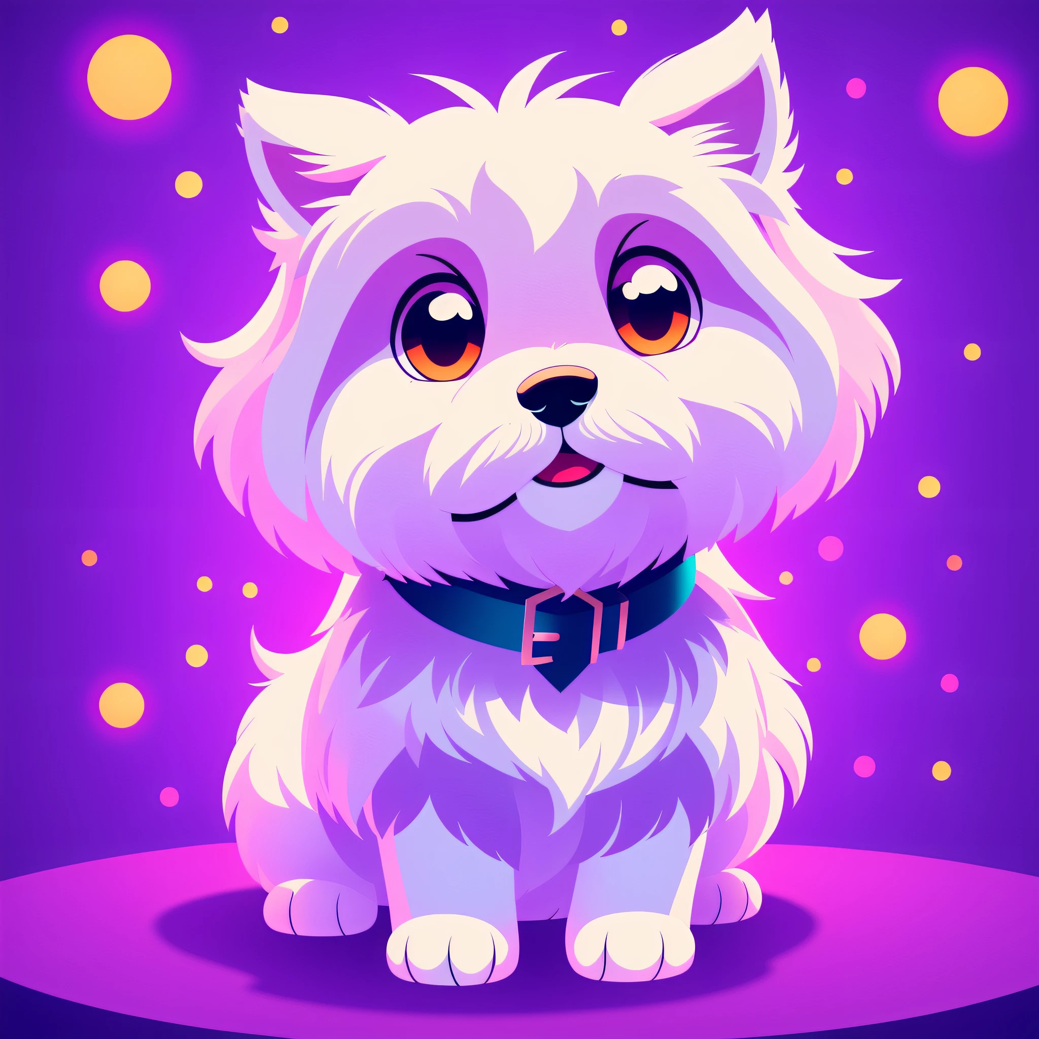white dog of lhasa breed, big eyes, cheerful and friendly, cute, adorable and cute, logo design, cartoon disney style, cinematic lighting effect, charming, 3d vector art, cute and quirky, fancy art, soft lighting, 8k resolution, highly detailed cleaning, vector image, illustration, simple space scenery, plain white background, isometric, vibrant vector --auto --s2