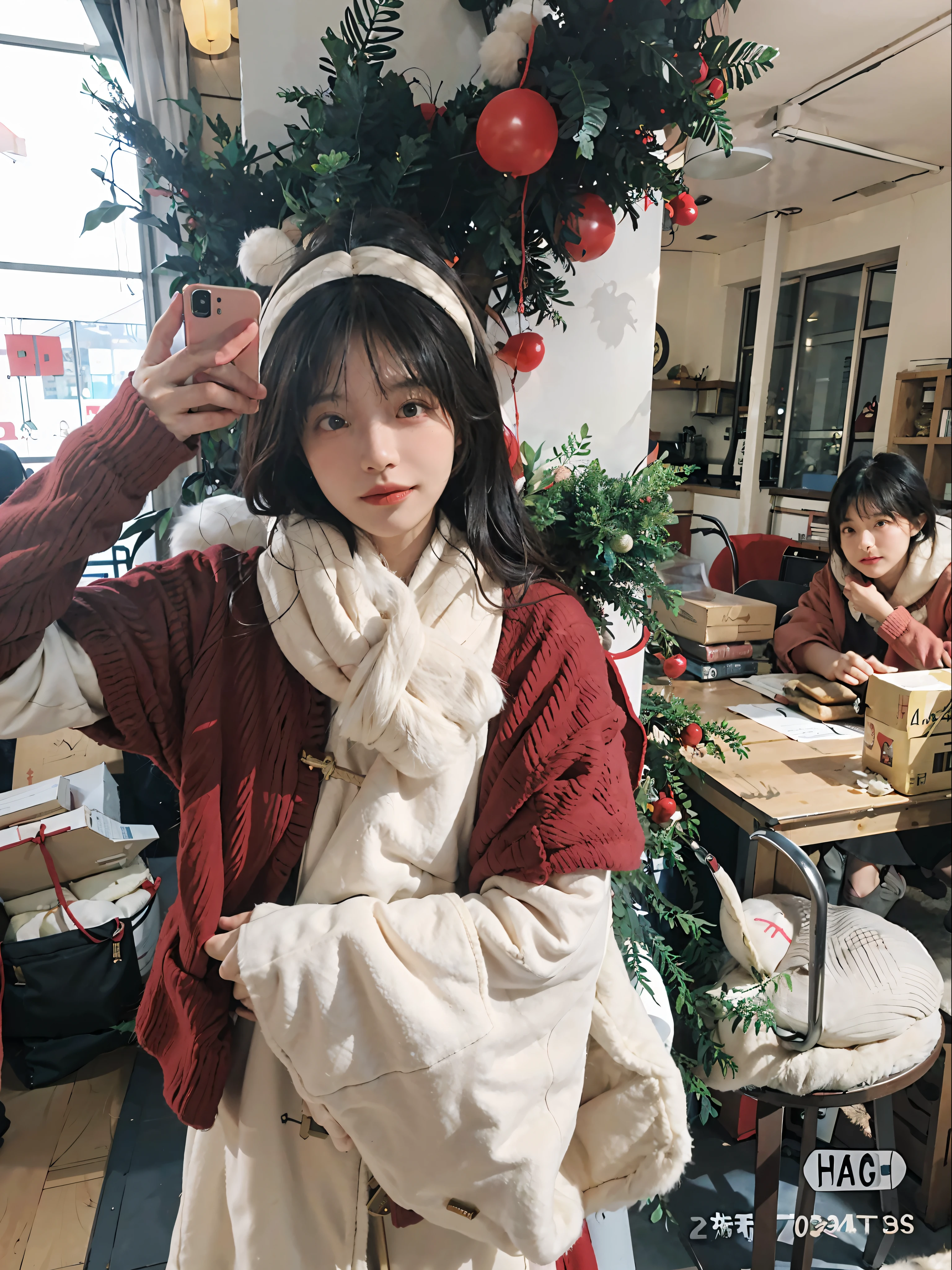 Girl in red knitted jacket posing for a photo, Urzan, cute woman, 8K, wearing red cape, beige fox fur scarf,
8K, Best Quality, Masterpiece, Ultra High Resolution, (Realism: 1.4), Original Photo, (Real Skin Texture: 1.3), (Film Grain: 1.3), (Selfie Angle), 1 Girl, Beautiful Eyes and Face Details, Masterpiece, Best Quality, Close-up, Upper Body, Fur Scarf