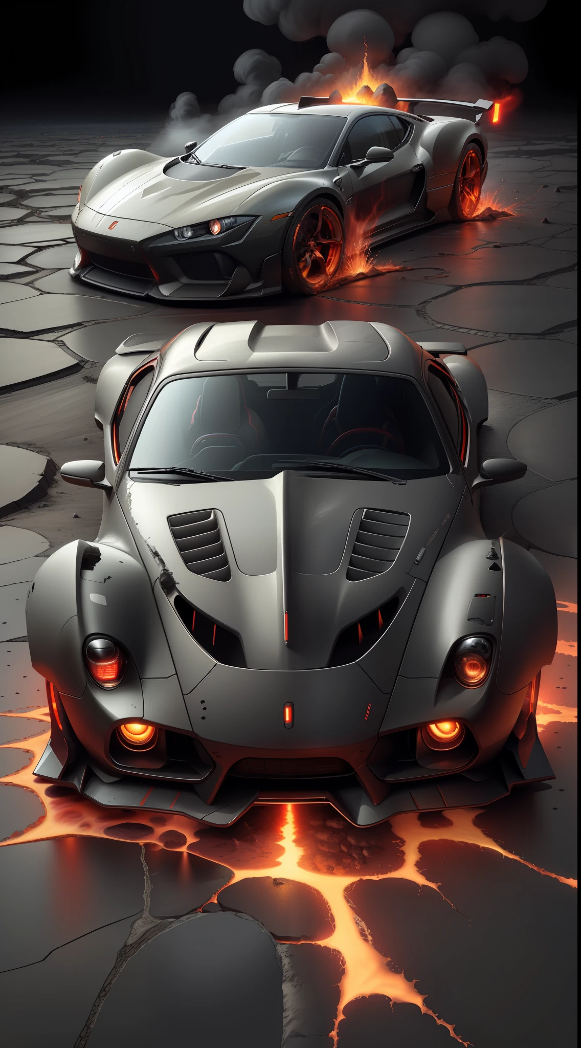 MagmaTech, lava, scifi,
sports car, volcano, city