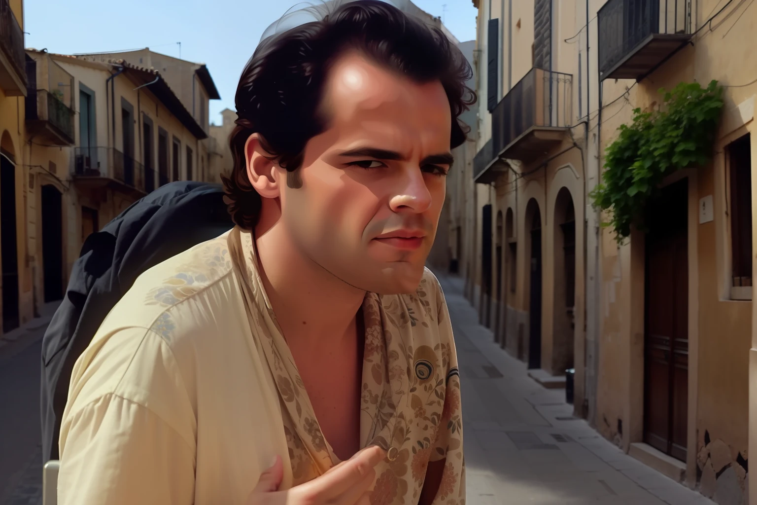 In background street of Sicily