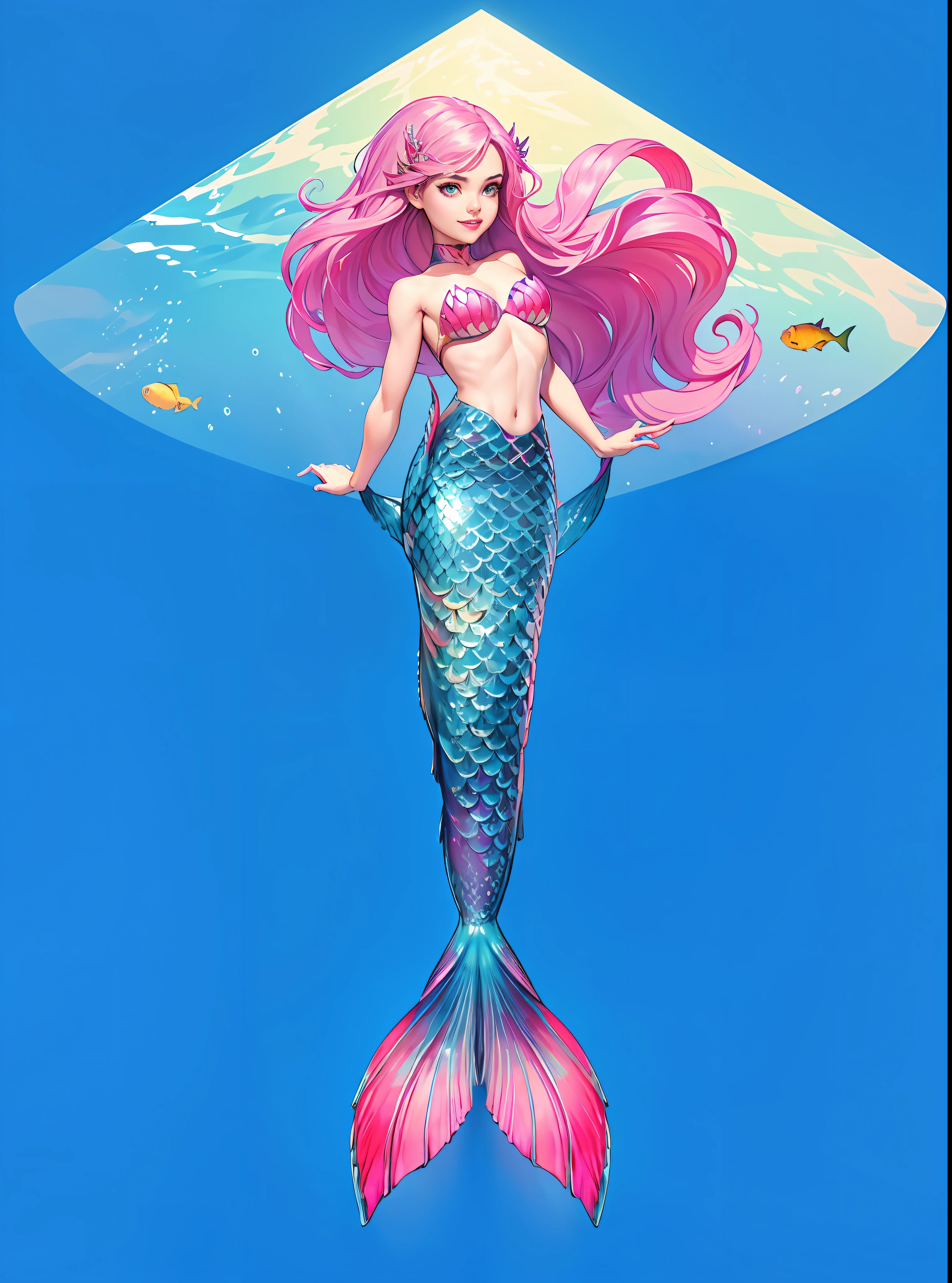 (Comic book style), (Color Line Art: 1.5), (Best Quality), ((Masterpiece)), (detail: 1.4), Beautiful female figure, HDR (High Dynamic Range), (((Mermaid, fish tail, shiny fish scales)))), (Hair Glowing), Ray Tracing, NVIDIA RTX, Super-Resolution, Unreal 5, Subsurface scattering, PBR Texturing, Post-processing, Anisotropic Filtering, Depth-of-field, Maximum clarity and sharpness, Multi-layered textures, Albedo and Specular maps, Surface shading, accurate light-material interaction simulation, perfect proportions, Octane Render, two-color light, large aperture, low ISO, white balance, rule of thirds, 8K RAW, (realistic: 1.3), (slender body), (Q version of children's face, big eyes, sweet smile), (((slender arms, feminine arms, medium breasts, perfect body proportions))), (young cute beautiful 16 year old girl: 1.1), beautiful girl, beautiful face, pretty, girl face, kpop idol, supermodel, stunning innocent symmetrical face, (Guido Daniel's hands), perfect body, medium breasts, slender waist, slim legs, goddess (((children: 1.5))), asian girl, cute, cute, thin arms