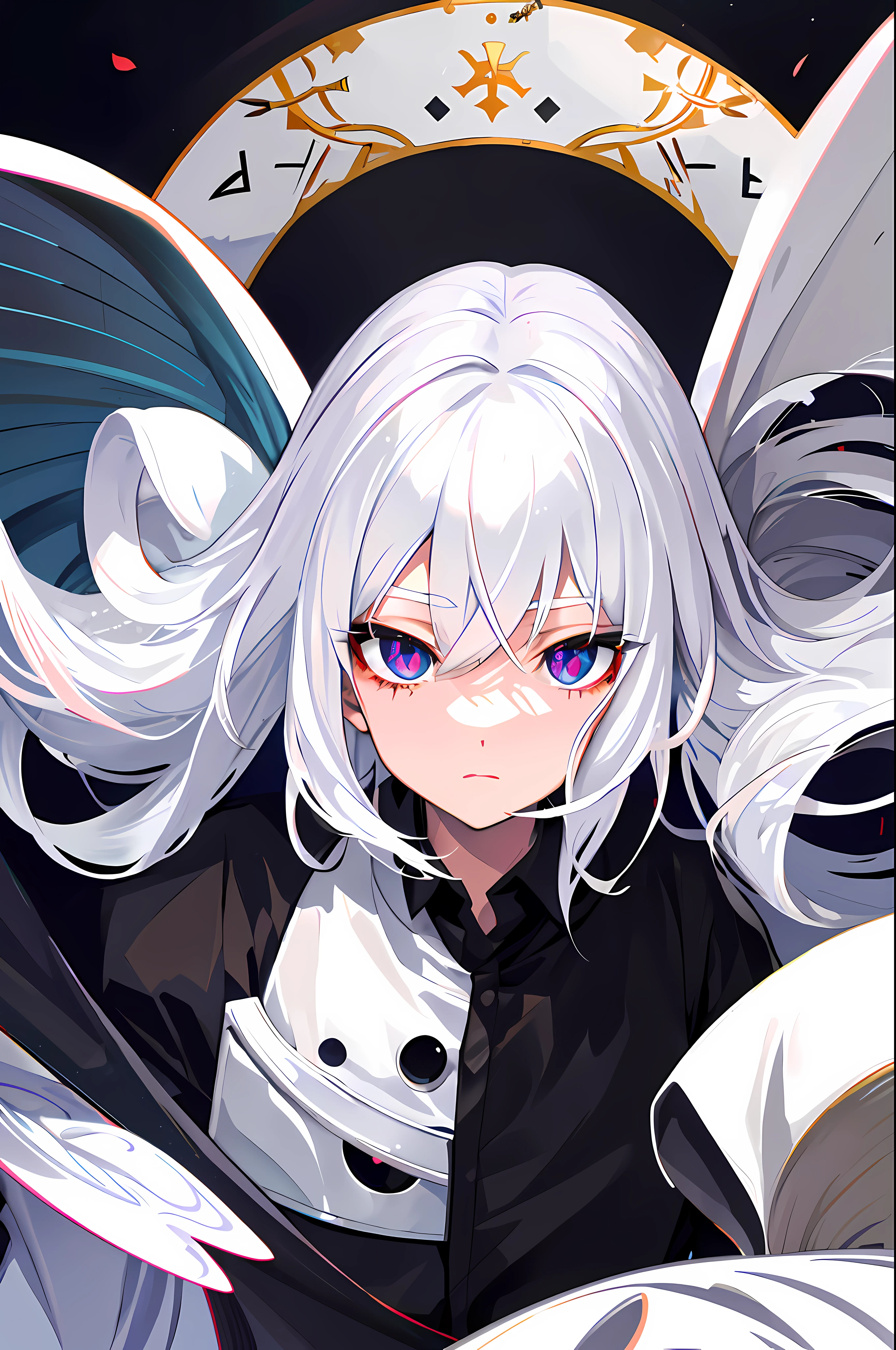 White hair, two-dimensional anime, loli, black silk, perfect body, different pupils, beautiful pupils