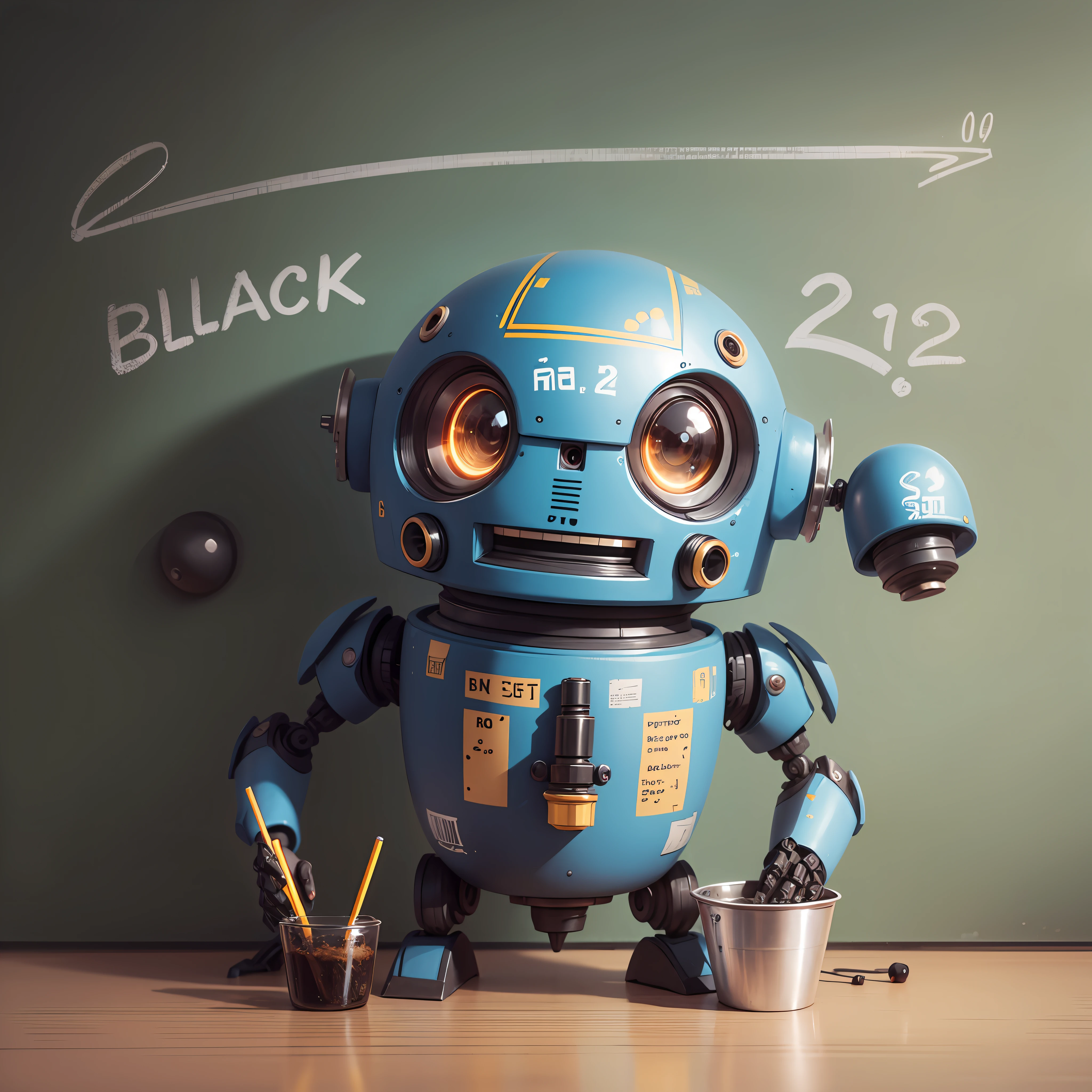Cute robot writing on blackboard --auto --s2