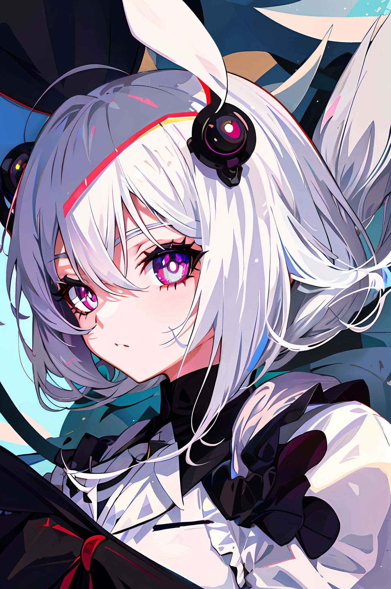 White hair, two-dimensional anime, , black silk, perfect body, different pupils, beautiful pupils