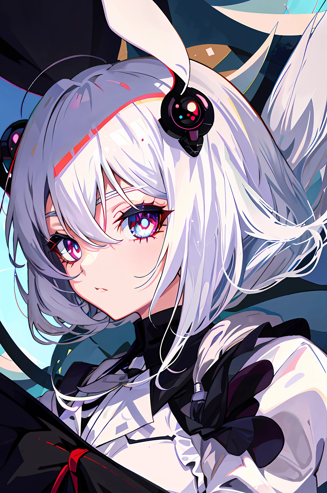 White hair, two-dimensional anime, loli, black silk, perfect body, different pupils, beautiful pupils