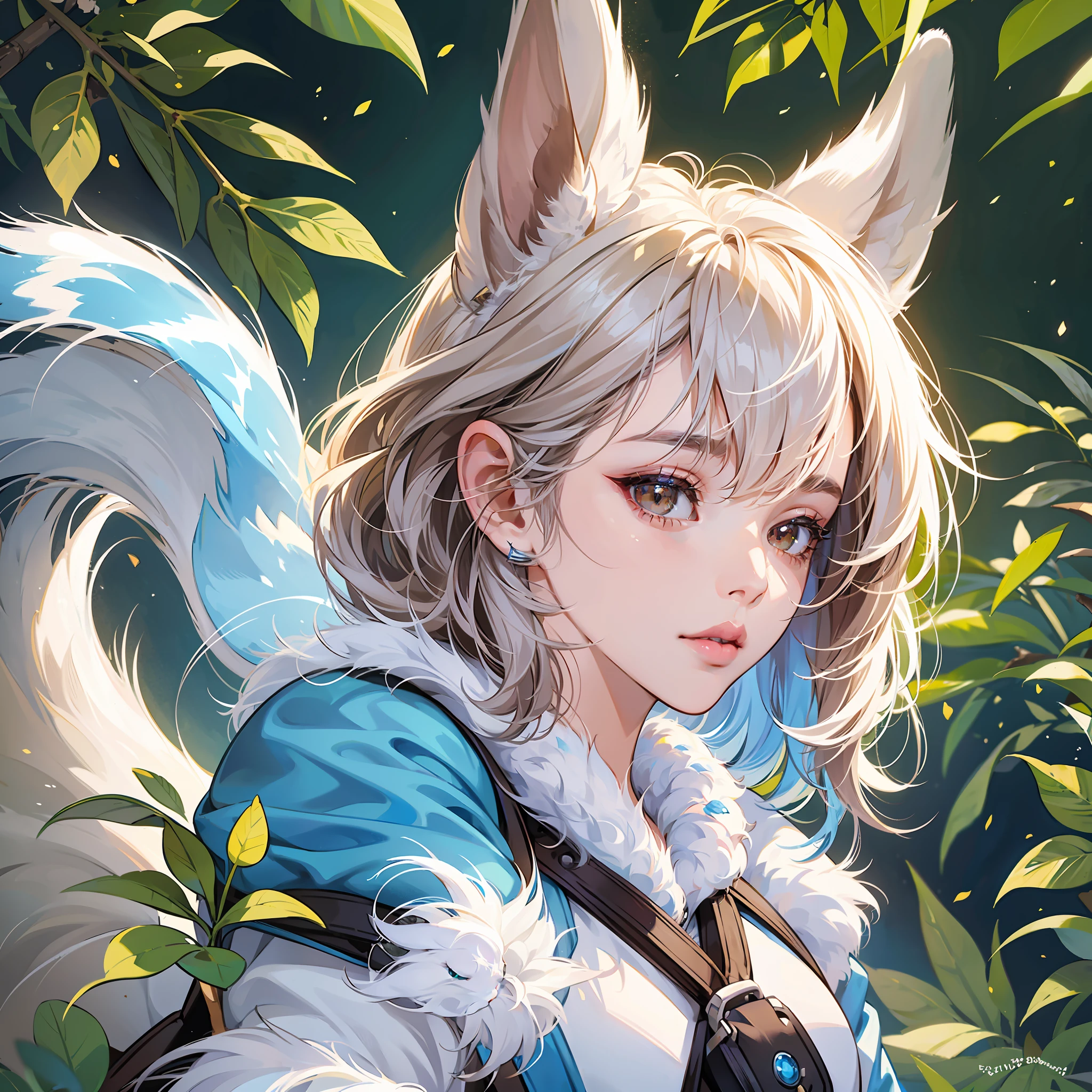 1 girl, electric squirrel girl, white and blue squirrel, , fluffy blue ears, fluffy white squirrel tail, mature girl, ((brown eyes eyes)), ((full lips)), (high detailed), beautiful, amazing, high detailed eyes, high detailed face, perfect hands, masterpiece, best quality, looking at viewer, detailed eyes, Pachirisu --auto --s2
