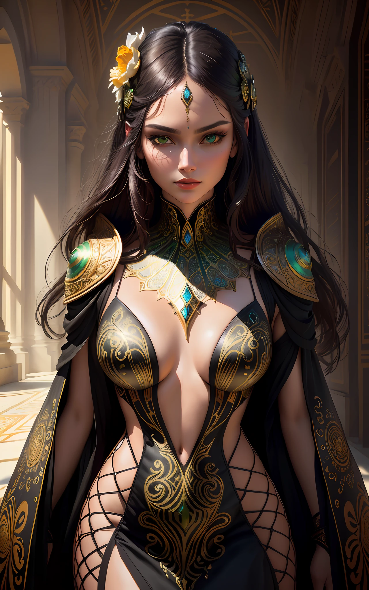 Alisa Freundlich, Alisa Shor, Alisa Kuzmina, Alisa Selezneva, portrait of exotic beautiful woman dressed in fashionable clothes on the beach, perfect detailed face, detailed symmetrical green eyes with round iris, realistic, stunning realistic photography, 3D rendering, octane rendering, intricate detailed, cinematic, Artstation trend, isometric, hyper-realistic center cover, stunning colors, hand-drawn, dark, grainy, fly, klimt, erté 12k, high resolution, cinematic, neoprene, behance contest winner, portrait featured on Unsplash, stylized digital art, soft, ultra high resolution, 8k, ultra-clear focus, intricate artwork, menacing, epic, TanvirTamim, artstation trend, artgerm, h. r. Giger and Beksinski, very detailed, bright