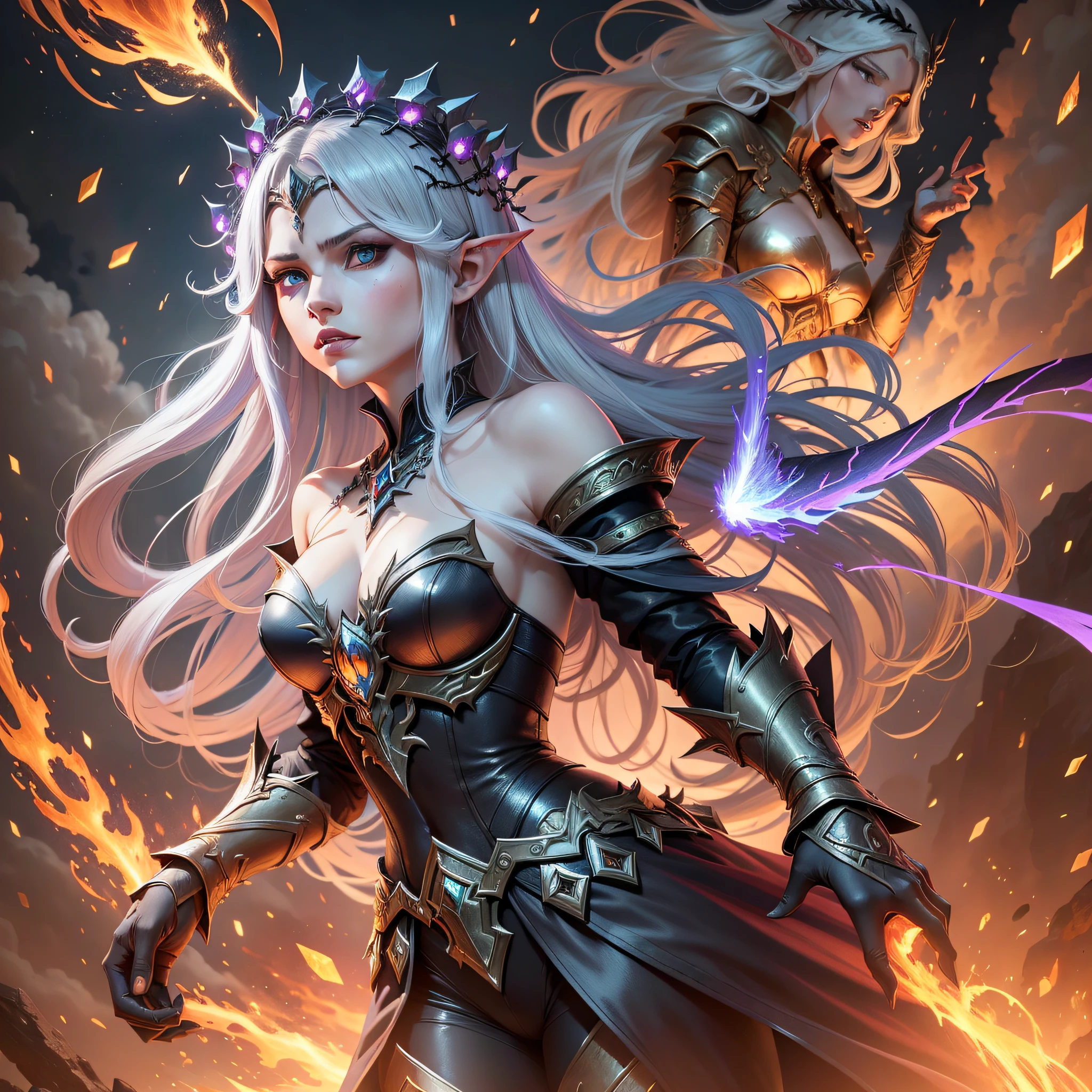 Long ago, in an enchanted world called Elysium, there were two powerful and mysterious realms: the Demon Realm and the Elf Realm. Both shared a turbulent history, filled with rivalries and conflicts. They were ruled by wise and powerful leaders, each of them endowed with impressive magical abilities.

In the Demon Realm, the Great Shadow Lord, known as Malachor, ruled with an iron fist. He was able to manipulate the darkness and summon hellish flames. His goal was to conquer all the neighboring kingdoms and spread chaos wherever he went. Malachor led an imposing army of demons, fierce and power-hungry creatures. They possessed dark spells, capable of unleashing terrible explosions that ravaged the lands they invaded.

In the Kingdom of the Elves, Queen Celestia ruled with wisdom and grace. She was the master of nature's magic, able to control the elements and create magical explosions of pure energy. Elves were beings of unparalleled beauty, with translucent wings that allowed them to soar through the skies. They lived in harmony with nature and protected it with all their might. Queen Celestia possessed an army of warrior elves, skilled in archery and magic, ready to defend her kingdom from demonic attacks.

As the war between the two kingdoms intensified, the clashes became increasingly cataclysmic. Demons and elves cast powerful spells at each other, creating magical explosions that lit up the night sky with dazzling colors. The confrontation between darkness and light was truly epic.

However, amid all the destruction and chaos, some individuals from both realms began to question the validity of this relentless war. They believed that peace was possible and that demons and elves could coexist in harmony. These brave individuals secretly banded together, forming a group known as "The Magic Alliance."