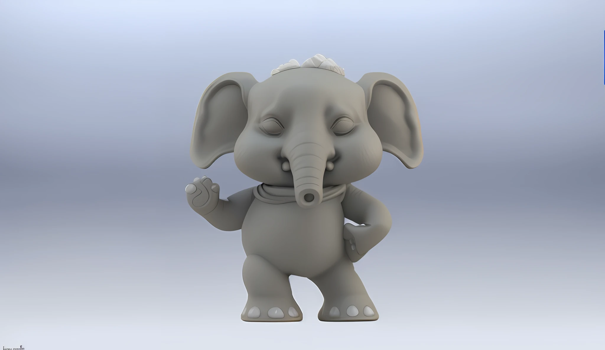 A closeup of a small elephant with a large tusk, vinyl toy figurine, elephant, 3d model of a Japanese mascot, 3d clay render, 3d clay render, cute elephant, vinyl designer toy, clay render, toon render keyshot, clay model, 3d sculpt, 3d sculpt, high-poly, frog-elephant creature, 32k, render octane,  hyper realistic with blue eyes