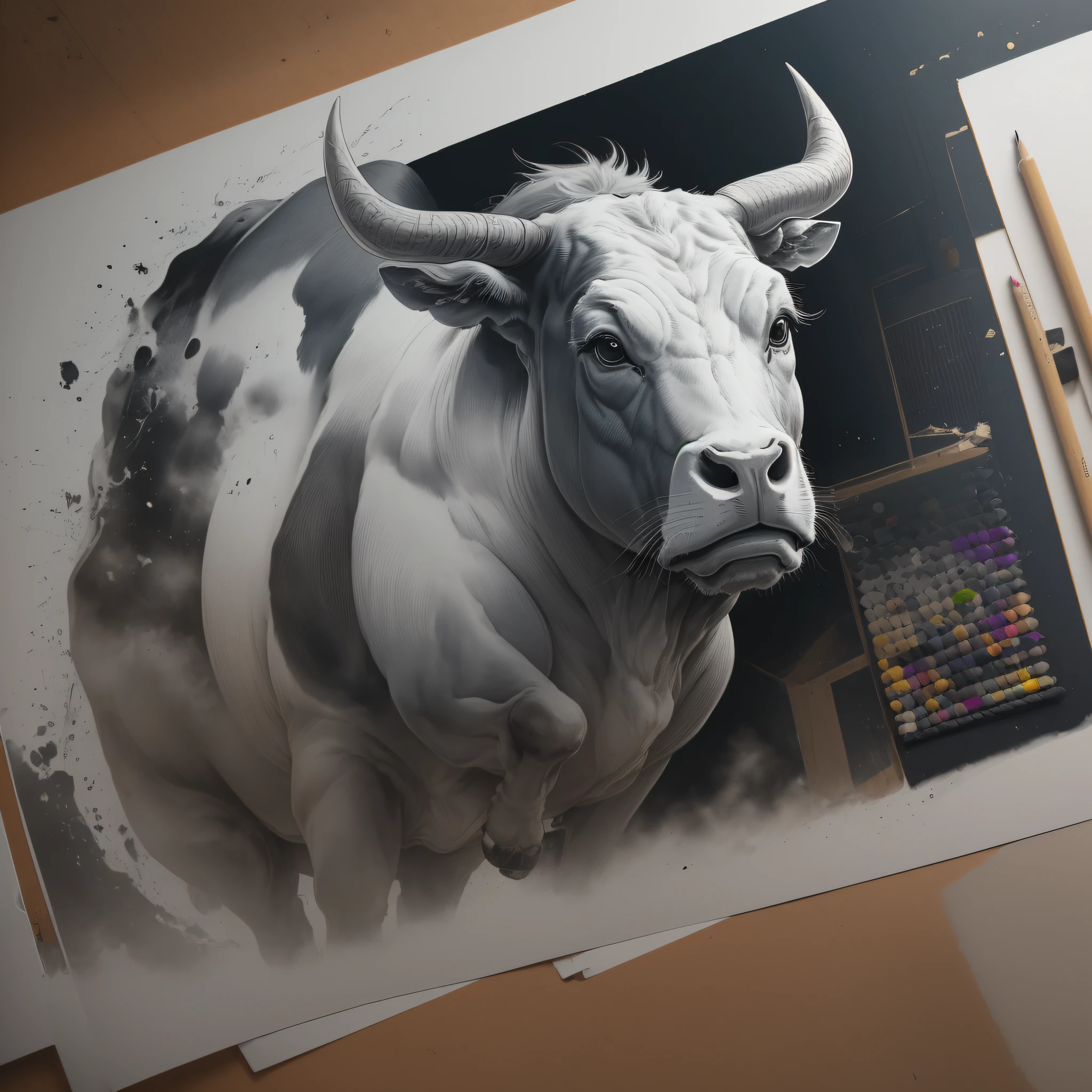 Make a drawing of a winning bull