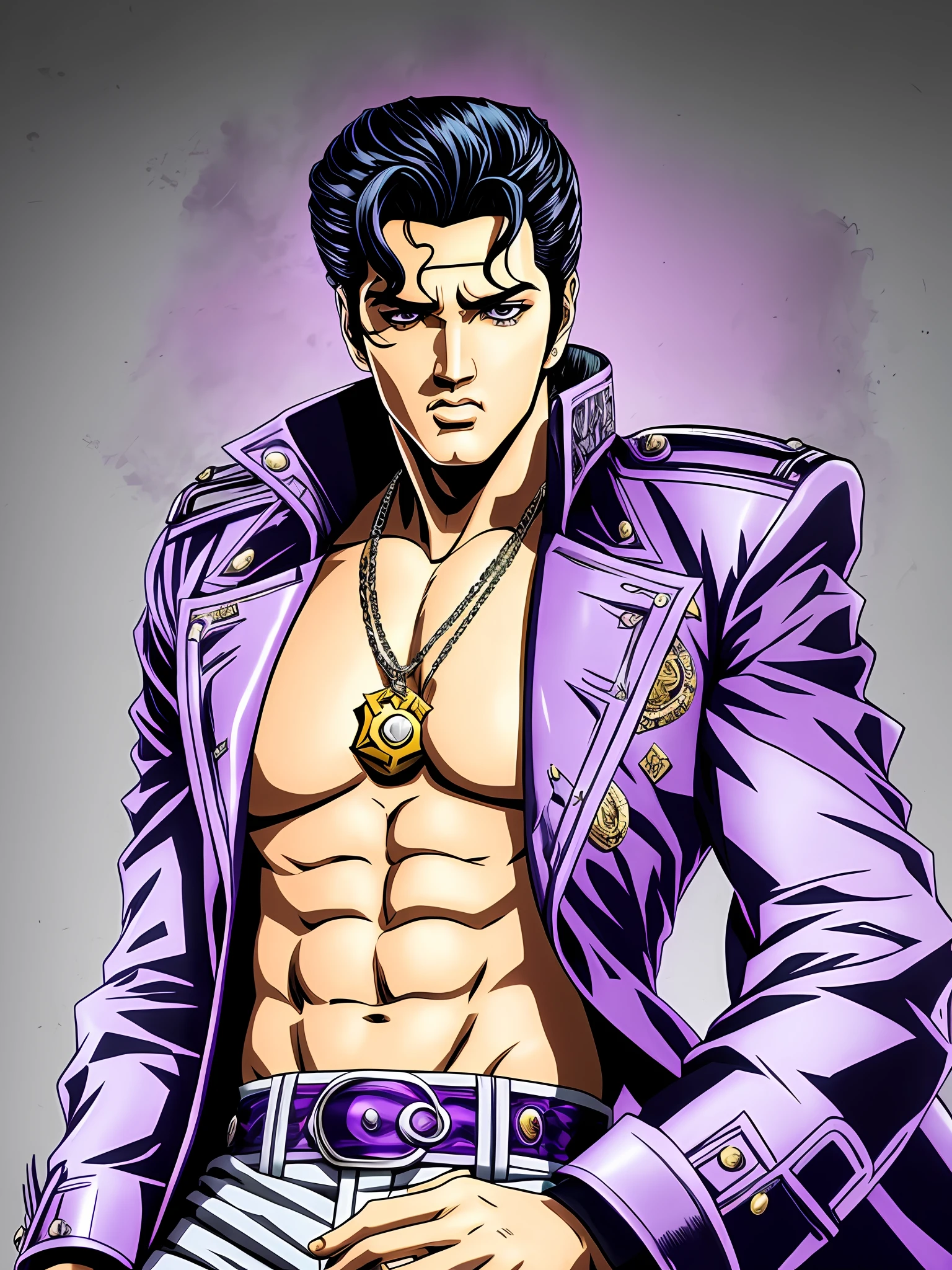 Elvis Presley as a Jojo's Bizarre Adventure Character, digital art, art by Hirohiko Araki. 4k, full hd. --auto --s2