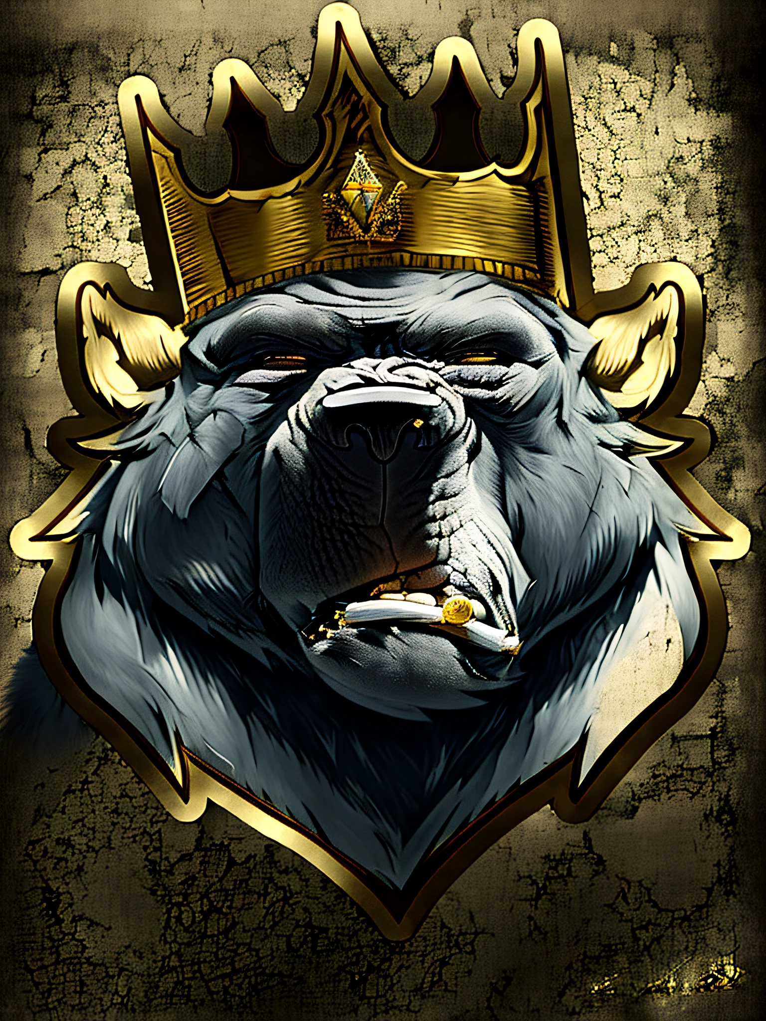 a gorilla wearing a crown with a cigarette in its mouth, inspired by Alex Petruk APe, rat with crown, lion with crown, sharp high quality artwork, rat king, king of the jungle, crowned, great king of stovokor, discord profile picture, extremely high quality artwork, king kong, notorious b i g, royality, king of kings