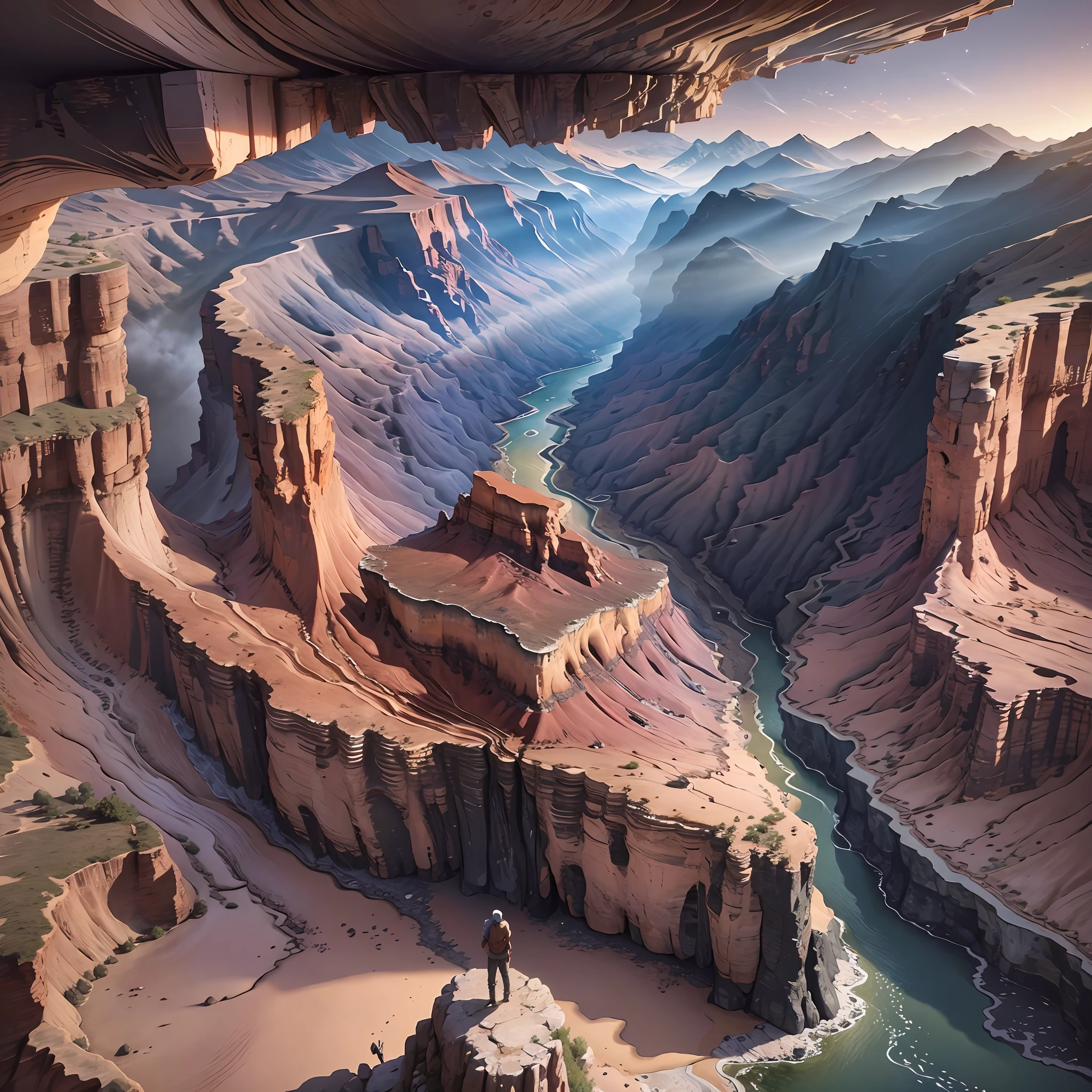 A person standing on the edge of a canyon at sunset realistic heper in high definition 8k --auto --s2