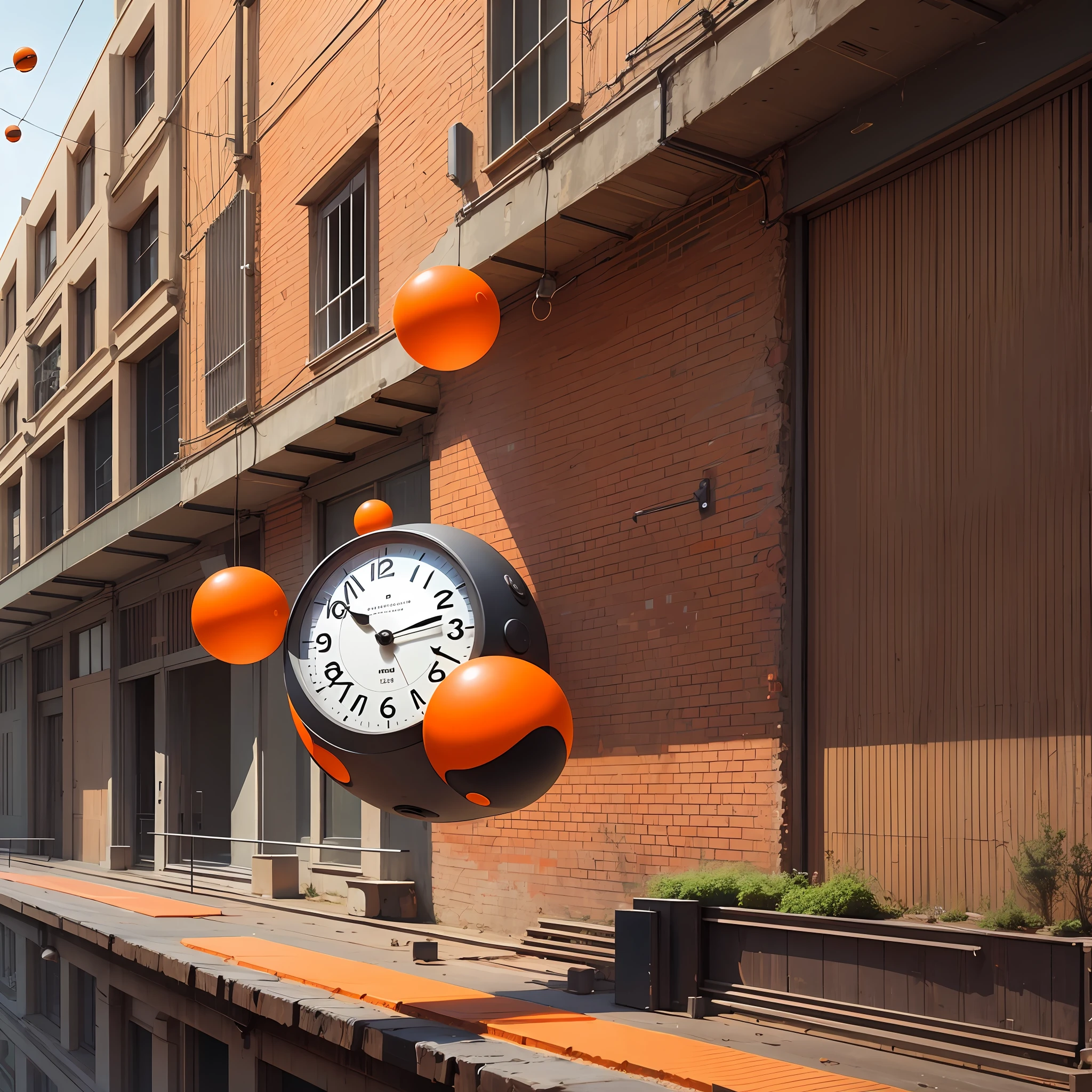 minimalist, concept, orange balls fly around a clock --auto --s2