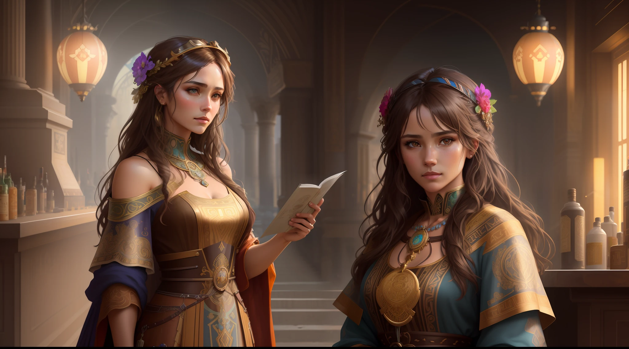 photorealistic beautiful woman, messy brown hair, beggar, full body, cover, hyperdetailed painting, luminism, Bar lighting, complex, ancient greek clothes, messy brown old clothes, 4k resolution concept art, Artgerm, WLOP, Alphonse Mucha, 3d render, octane render, intricately detailed, cinematic, trending on artstation | Isometric | Centered hipereallistic cover photo awesome full color, hand drawn, dark, gritty, realistic mucha, klimt, erte .12k, intricate. hit definition , cinematic,Rough sketch, mix of bold dark lines and loose lines, bold lines, on paper, Full body.