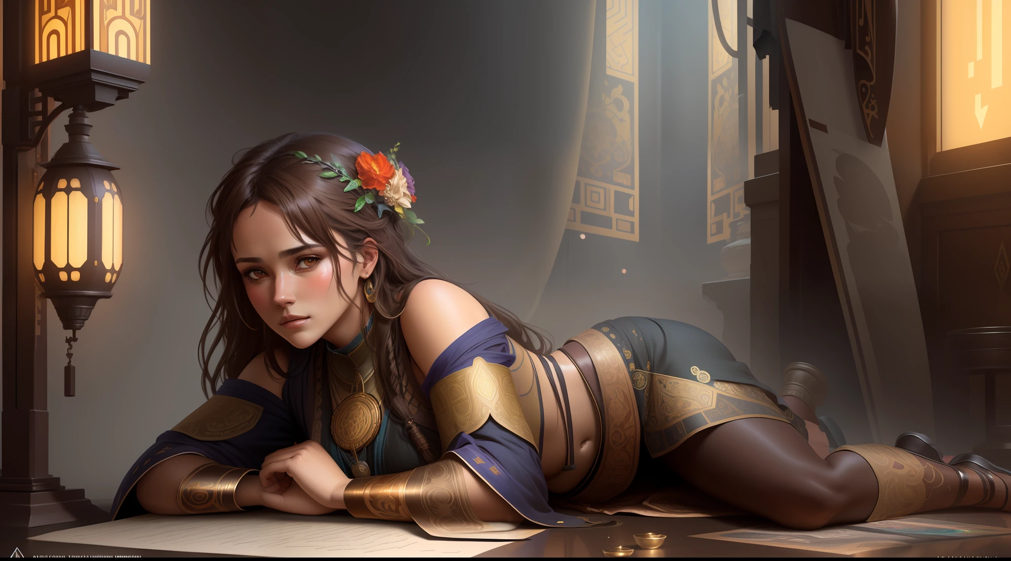 photorealistic beautiful woman, messy brown hair, beggar, full body, cover, hyperdetailed painting, luminism, Bar lighting, complex, ancient greek clothes, messy brown old clothes, 4k resolution concept art, Artgerm, WLOP, Alphonse Mucha, 3d render, octane render, intricately detailed, cinematic, trending on artstation | Isometric | Centered hipereallistic cover photo awesome full color, hand drawn, dark, gritty, realistic mucha, klimt, erte .12k, intricate. hit definition , cinematic,Rough sketch, mix of bold dark lines and loose lines, bold lines, on paper, Full body.