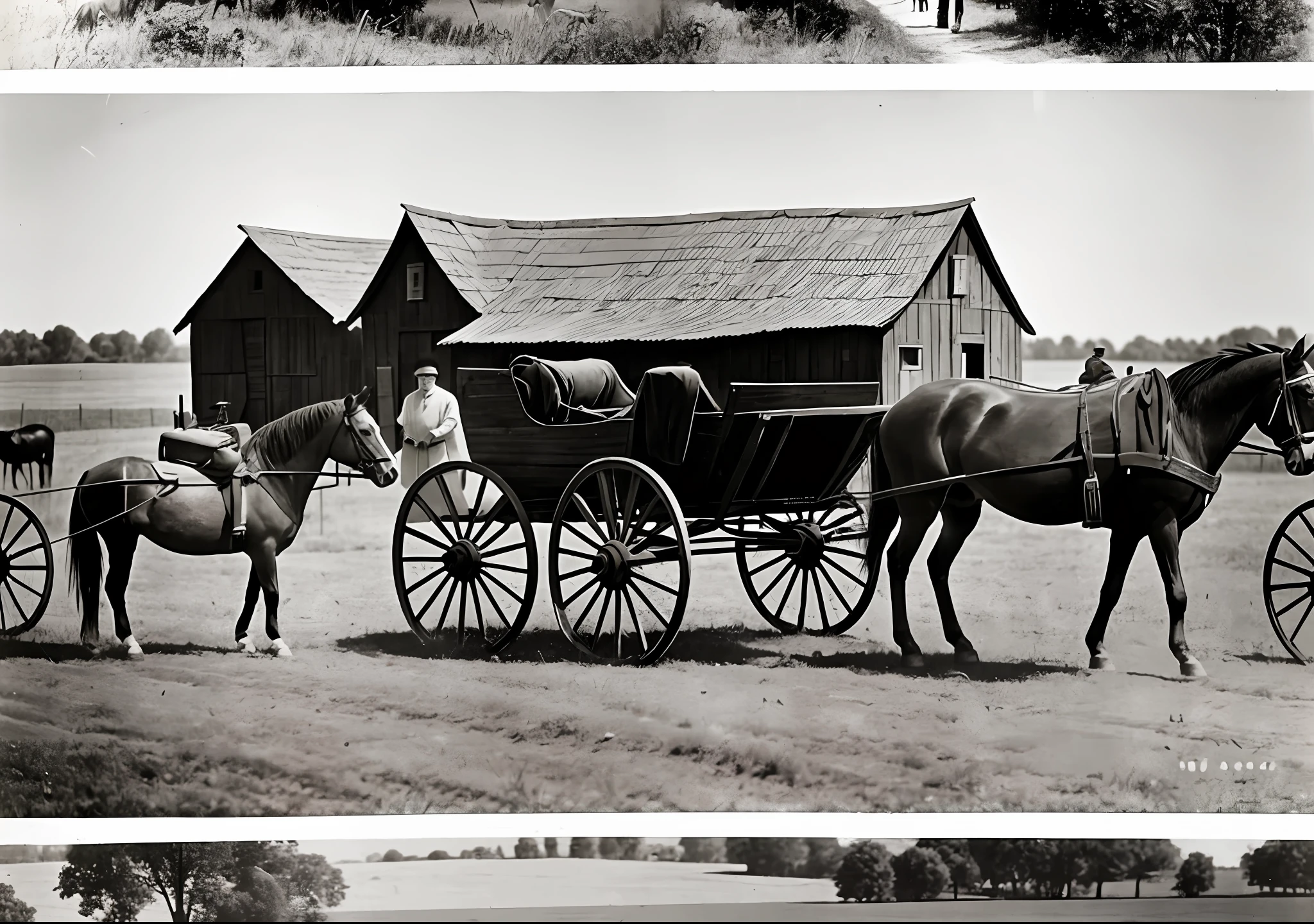 old photos from 1920 ,farms, people , horses wagons, colorful and black and white, with blurred background --auto --s2