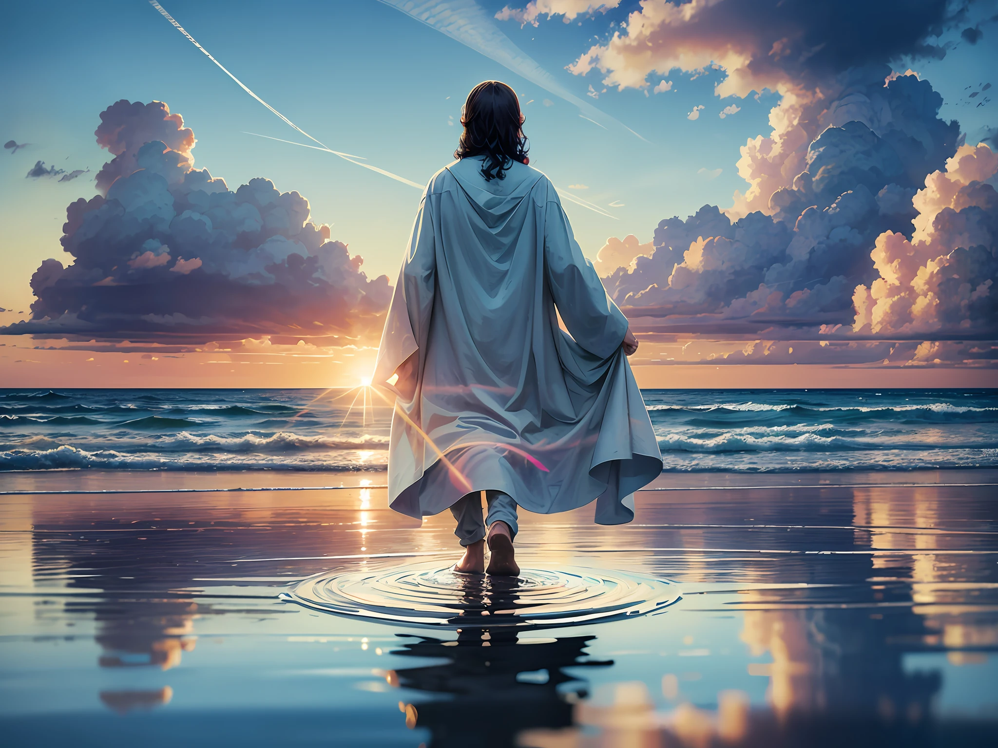 Image of Christ walking on water sun and clouds and a child --auto --s2