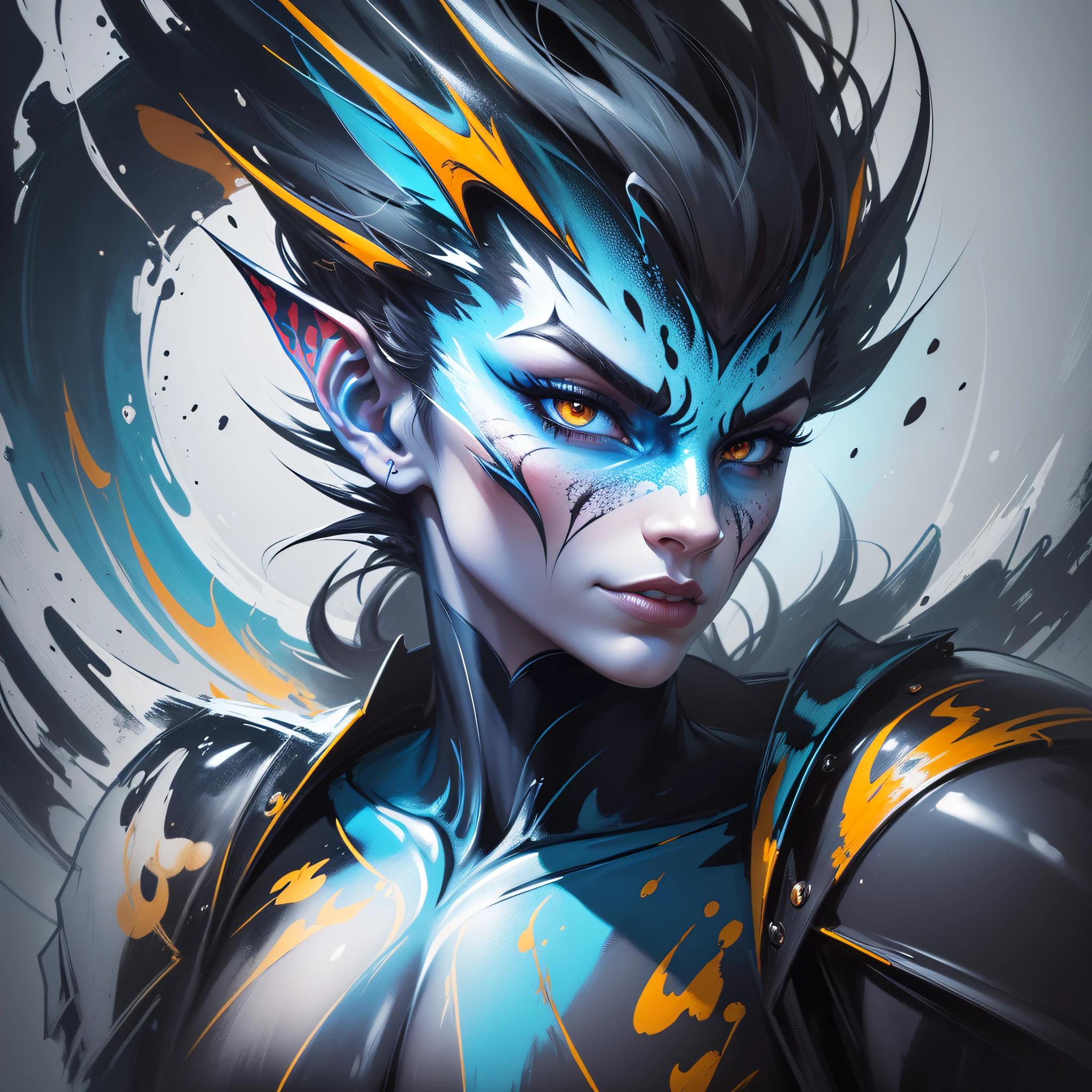 An image of a stunning portrait of a [Dragon], painted in a bold and expressive style, illuminated by a dramatic spotlight, extremely detailed, ultra realistic, 10k high resolution, in the style of caricature, cartoon, manga, Pop Art, Surrealism, Abstract Expressionism, Blue and White --auto --s2