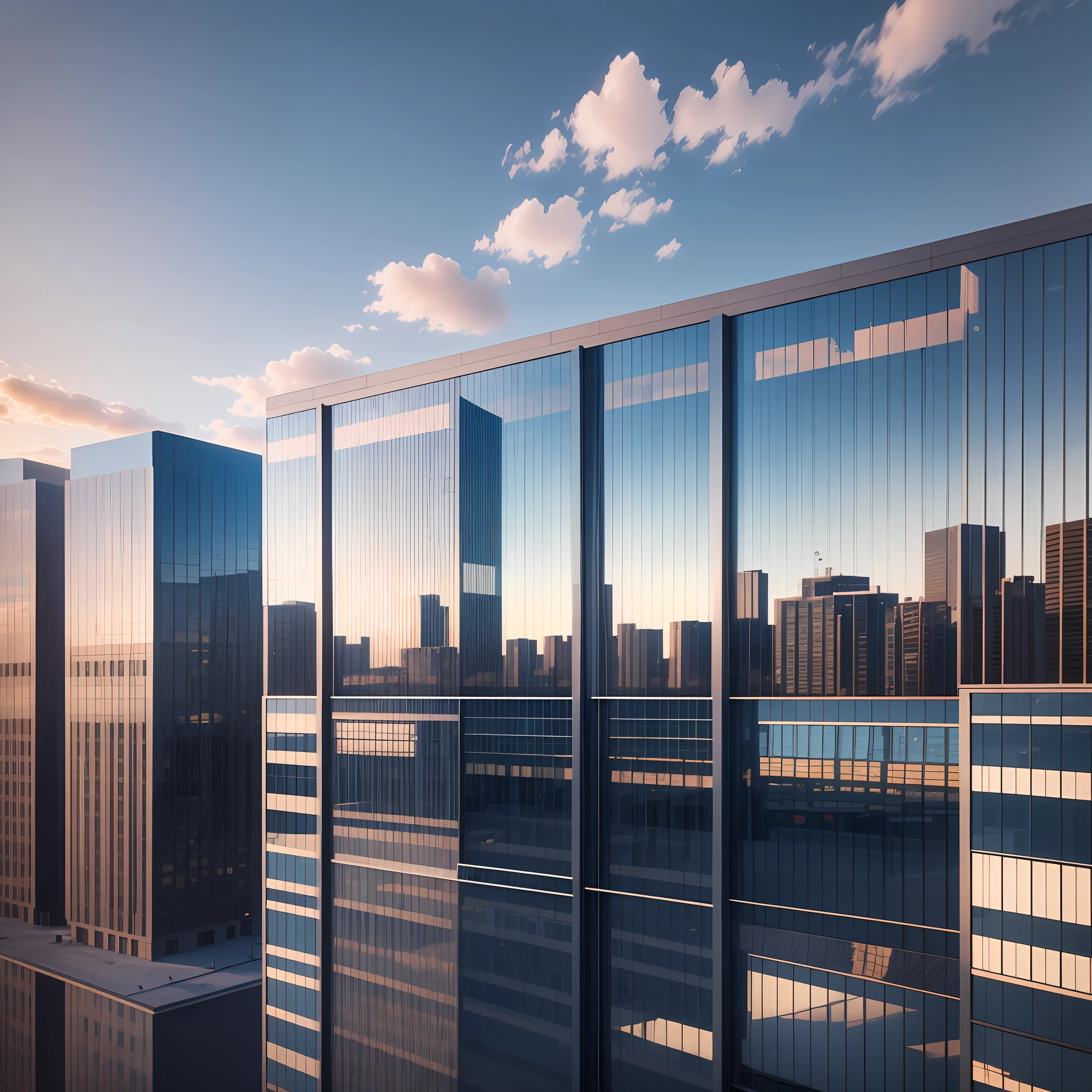 Create a realistic photo taken from a drone photographing a building with mirrored glass. The Drone cannot appear in the image, nor its reflection --auto --s2
