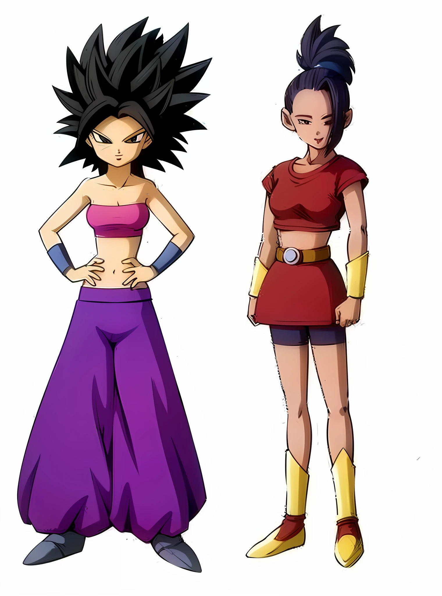 two cartoon characters of two women in different clothes, saiyan girls, dragon ball style, dragon ball concept art, super dragon ball, anime style", dragon ball z style, akira toriyama style, dragonball character, best anime character design, inspired by Akira Toriyama, akiyama akira