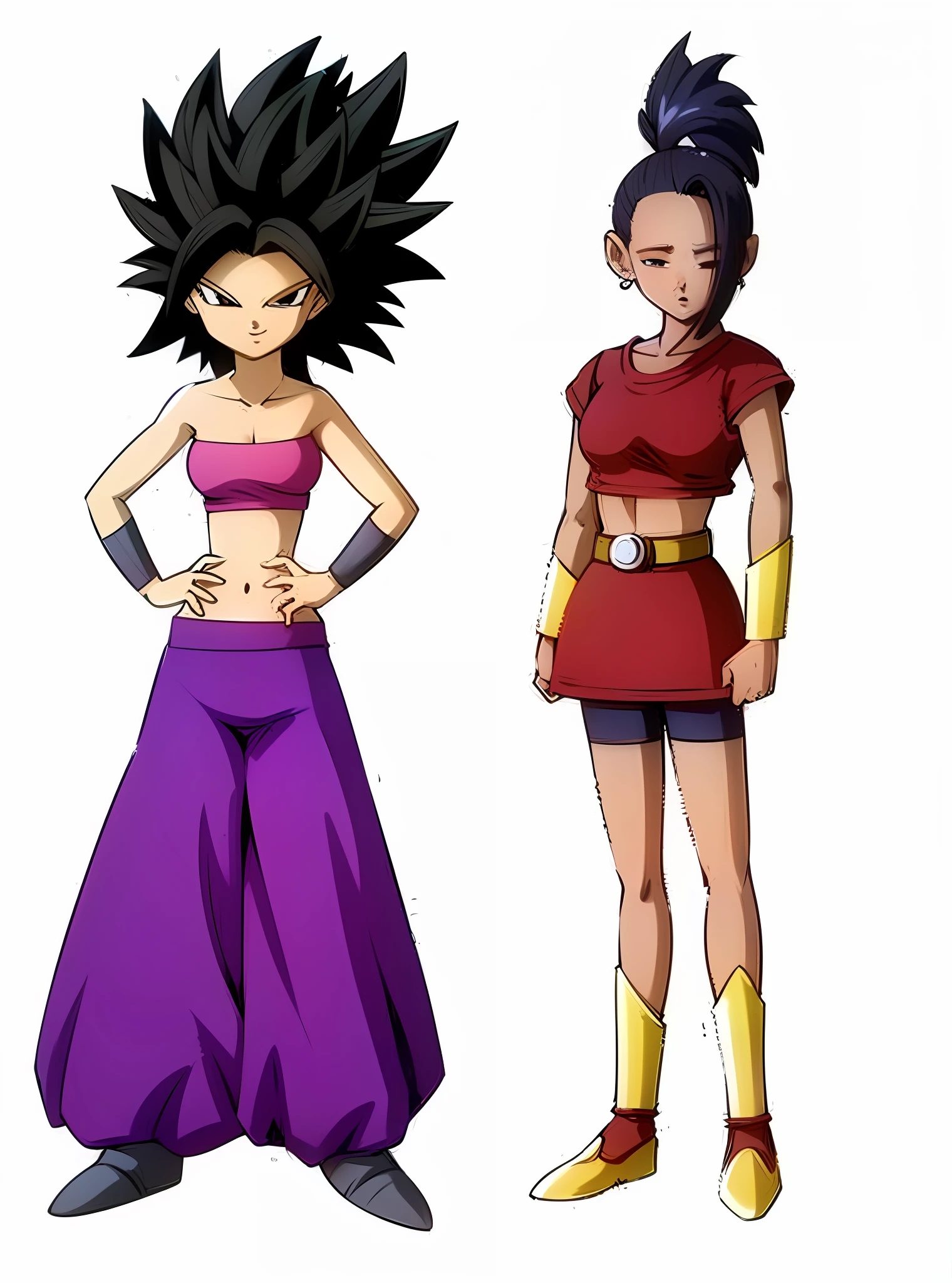 two cartoon characters of two women in different clothes, saiyan girls, dragon ball style, dragon ball concept art, super dragon ball, anime style", dragon ball z style, akira toriyama style, dragonball character, best anime character design, inspired by Akira Toriyama, akiyama akira