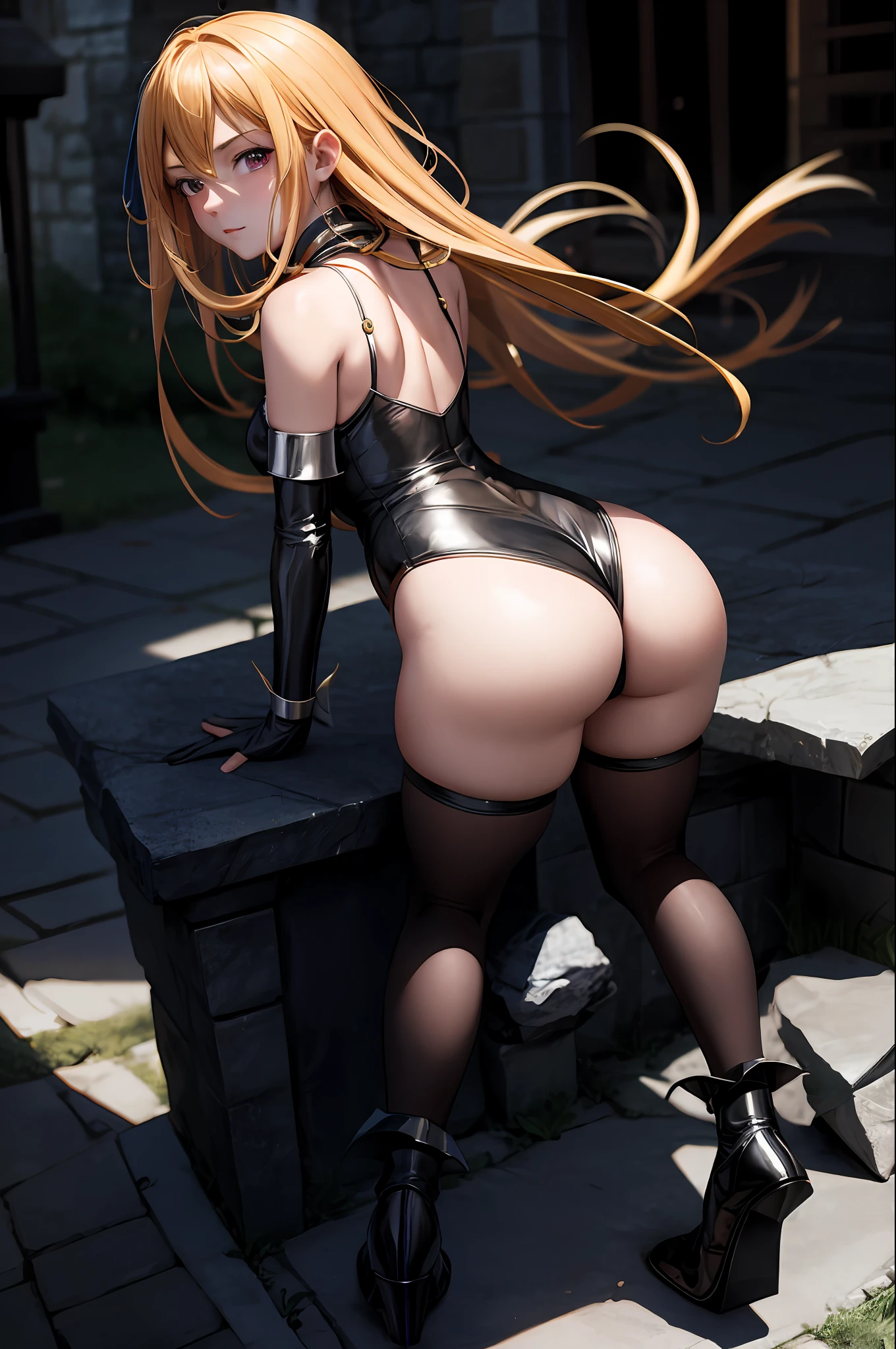 masterpiece, best quality, 1girl, , medieval, wide hips, bodysuit, bare legs, legs apart, ass, ass focus, erotica