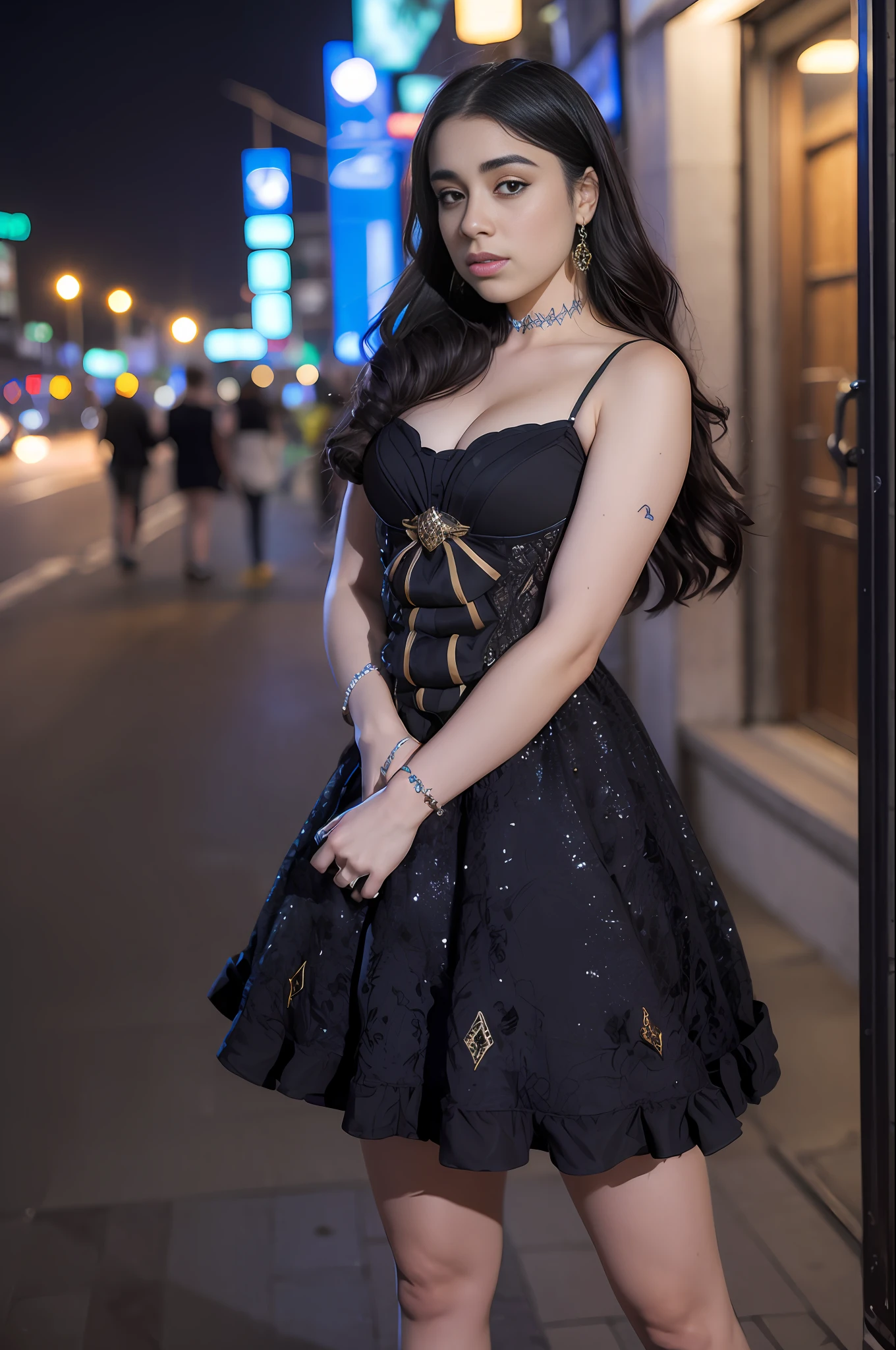 Lauren jauregui ,happy, sensual short Victorian dress, full body photos in the city at night