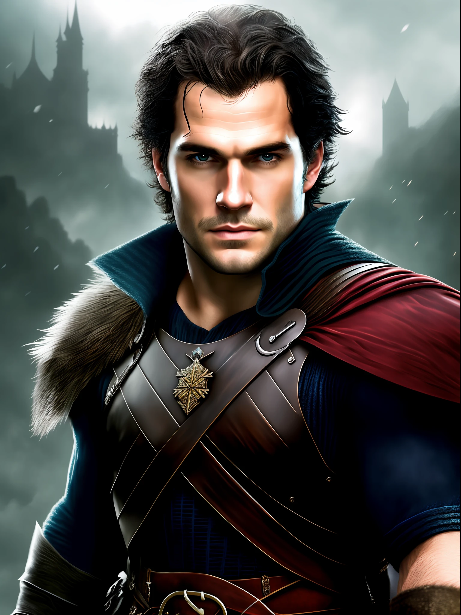 A photorealistic portrait of a Henry Cavill final fantasy style